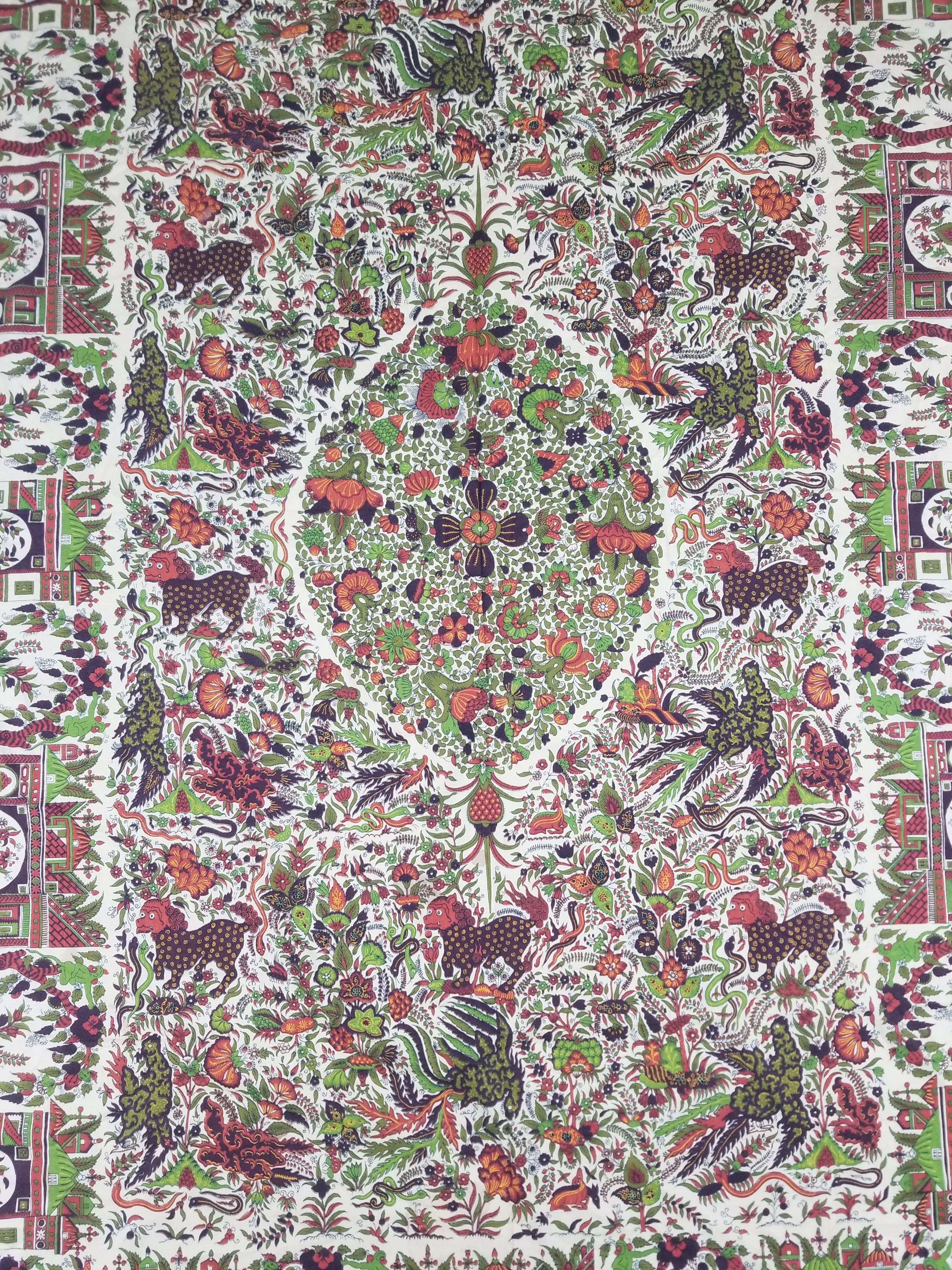 Vintage Chinese Floral & Wildlife Block Printed Wall Hanging  175x116cm