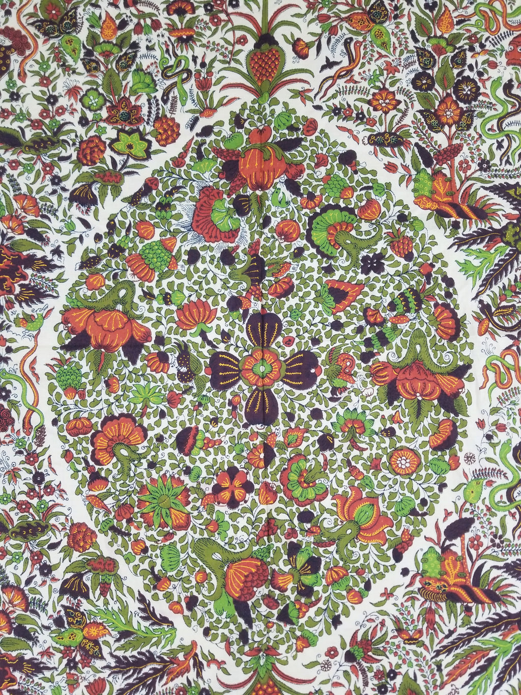 Vintage Chinese Floral & Wildlife Block Printed Wall Hanging  175x116cm