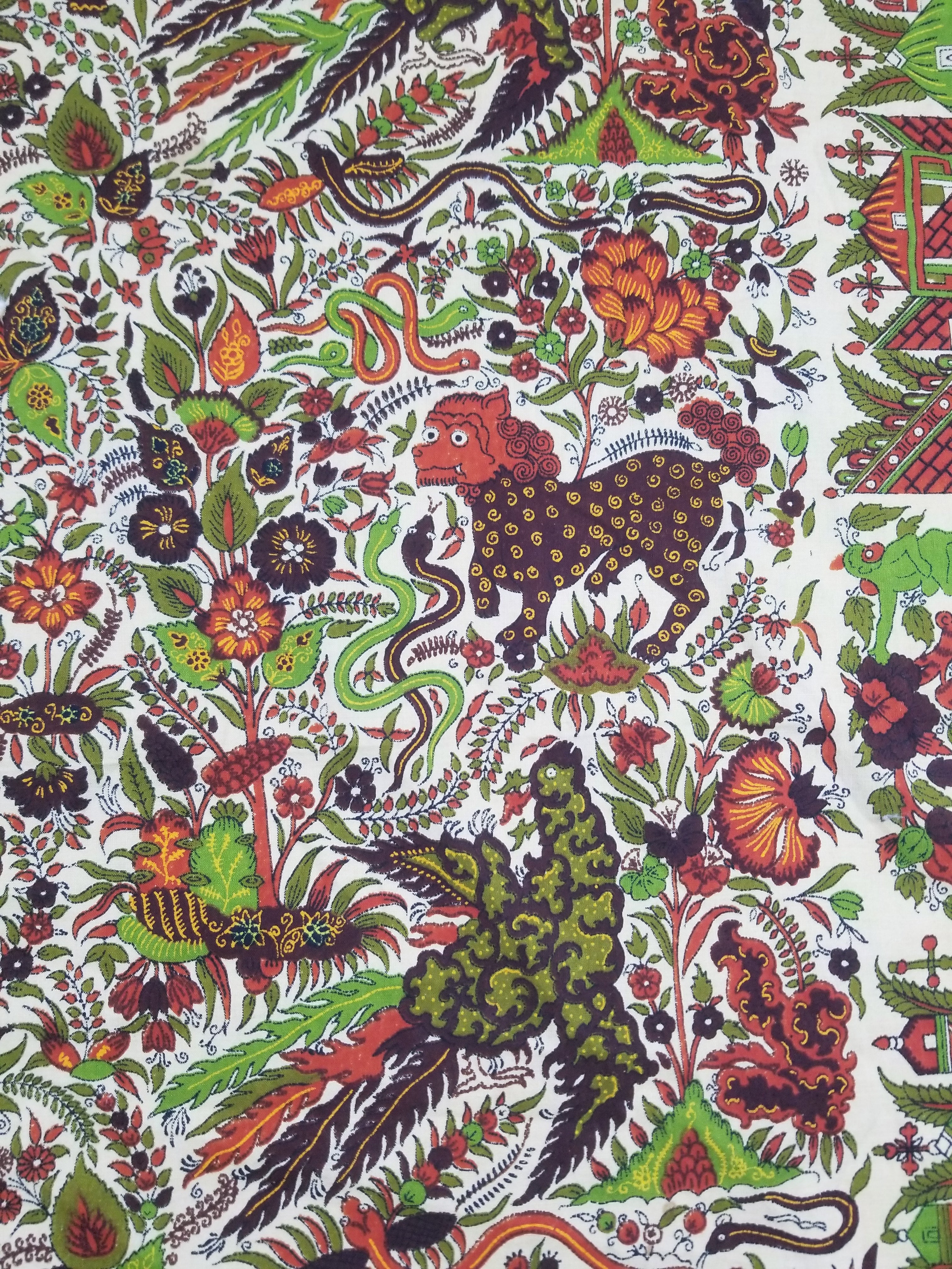Vintage Chinese Floral & Wildlife Block Printed Wall Hanging  175x116cm