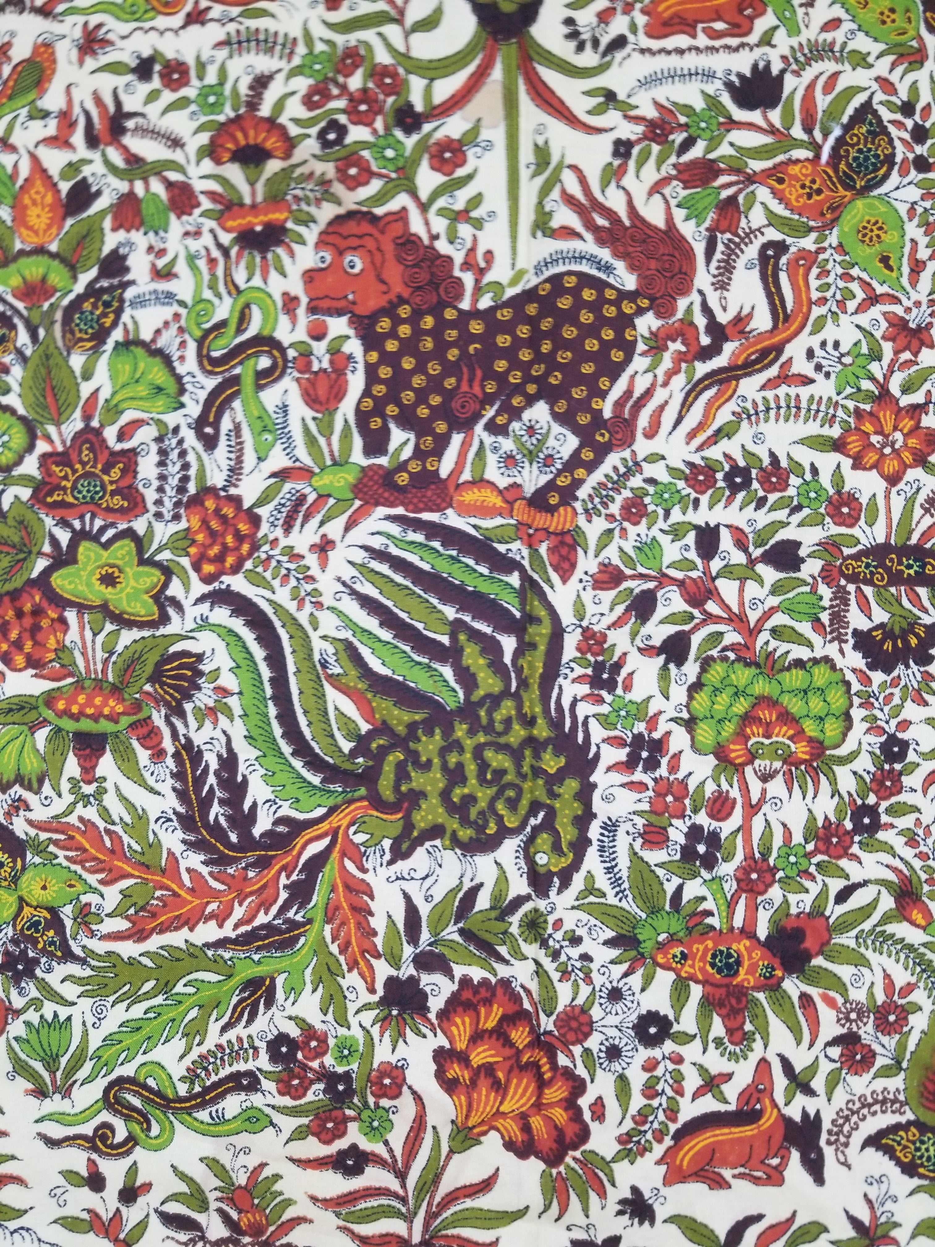 Vintage Chinese Floral & Wildlife Block Printed Wall Hanging  175x116cm