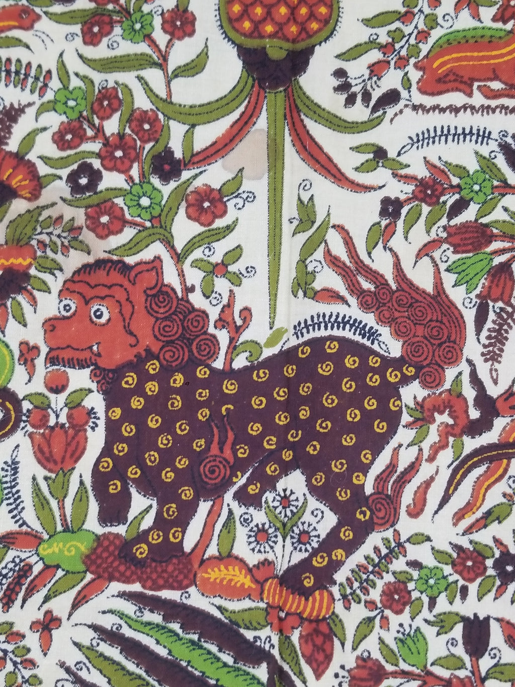 Vintage Chinese Floral & Wildlife Block Printed Wall Hanging  175x116cm
