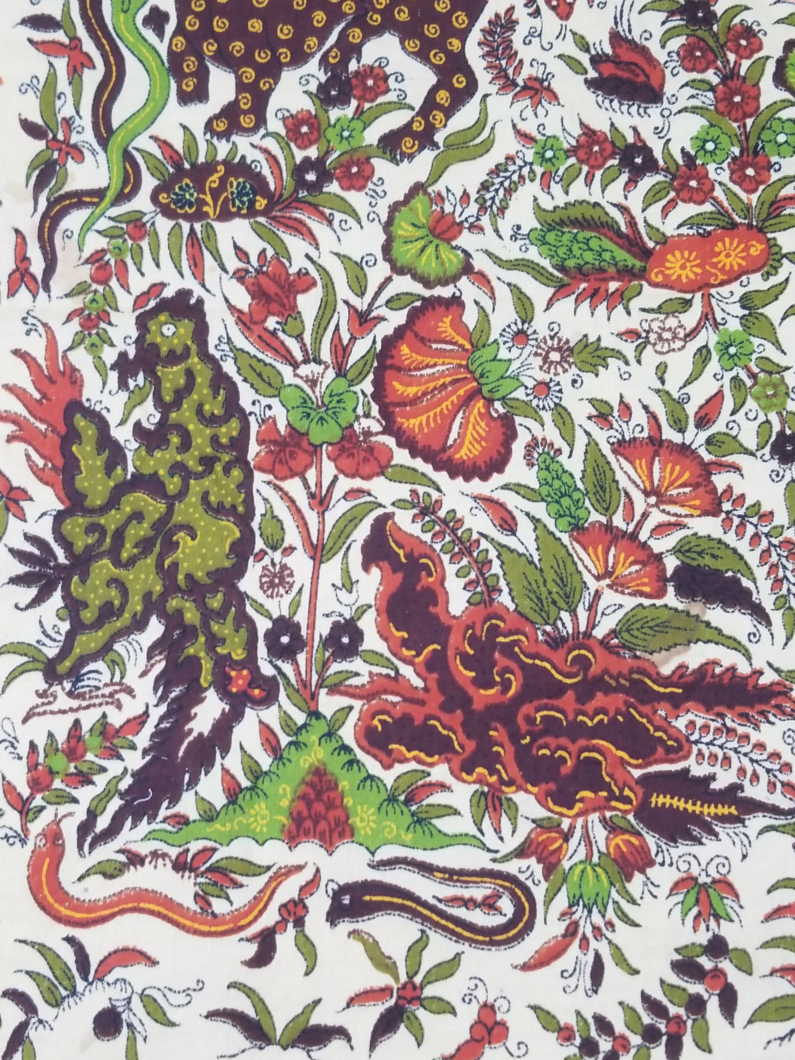 Vintage Chinese Floral & Wildlife Block Printed Wall Hanging  175x116cm