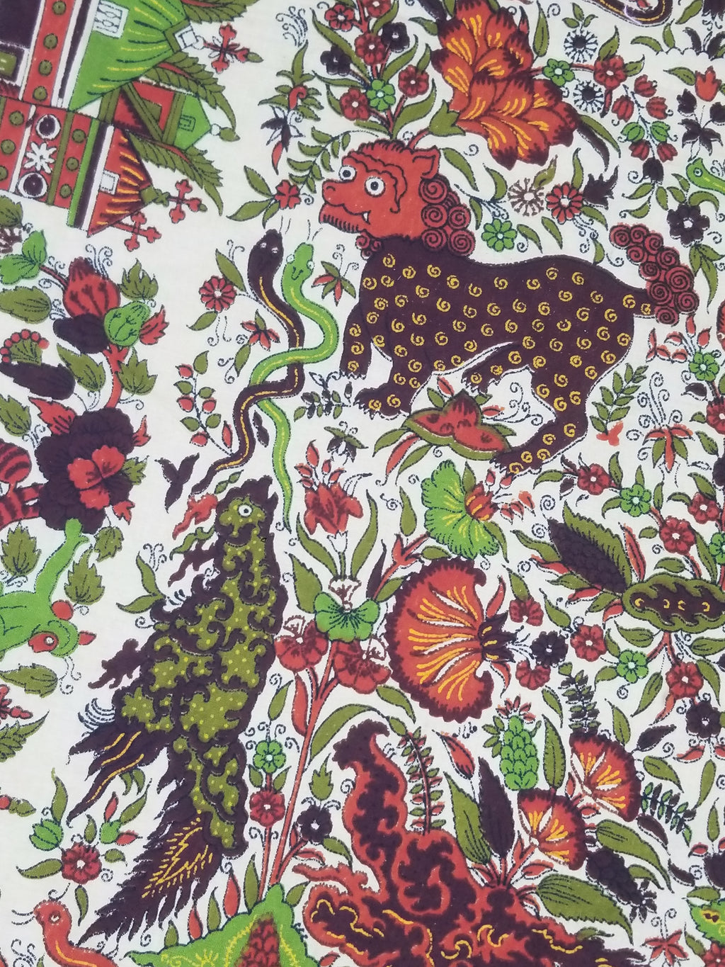 Vintage Chinese Floral & Wildlife Block Printed Wall Hanging  175x116cm