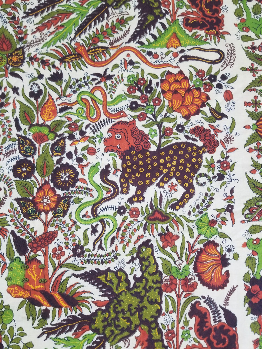 Vintage Chinese Floral & Wildlife Block Printed Wall Hanging  175x116cm