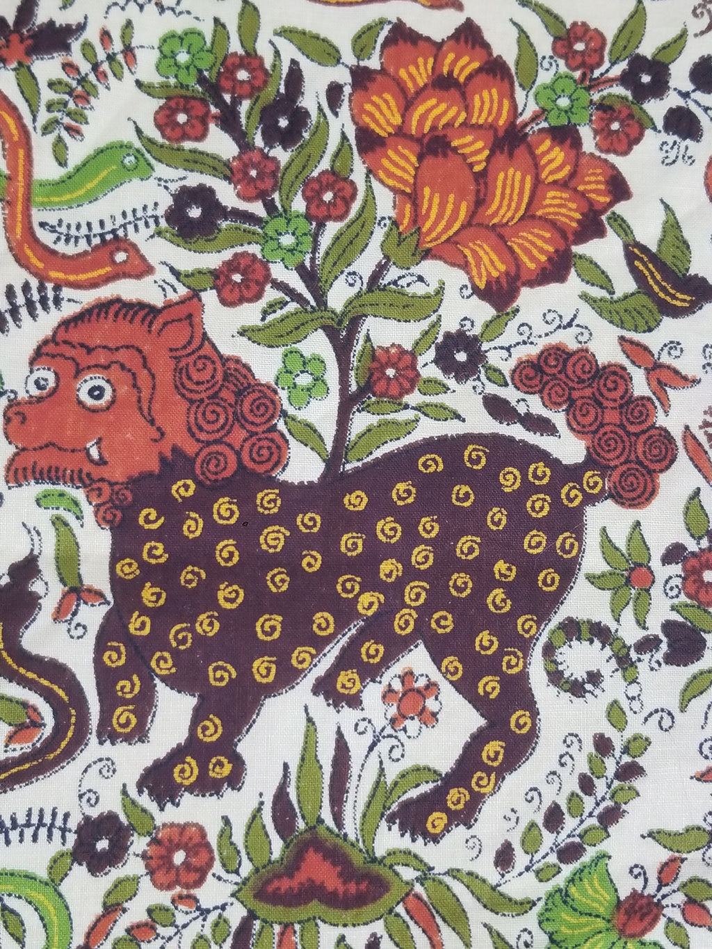 Vintage Chinese Floral & Wildlife Block Printed Wall Hanging  175x116cm