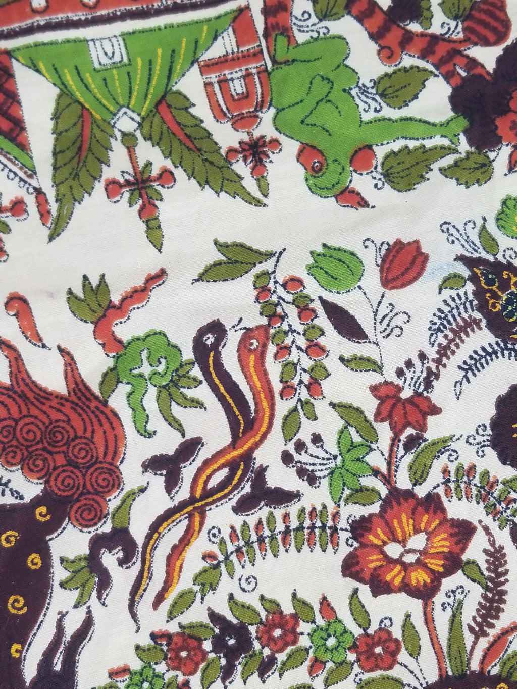 Vintage Chinese Floral & Wildlife Block Printed Wall Hanging  175x116cm