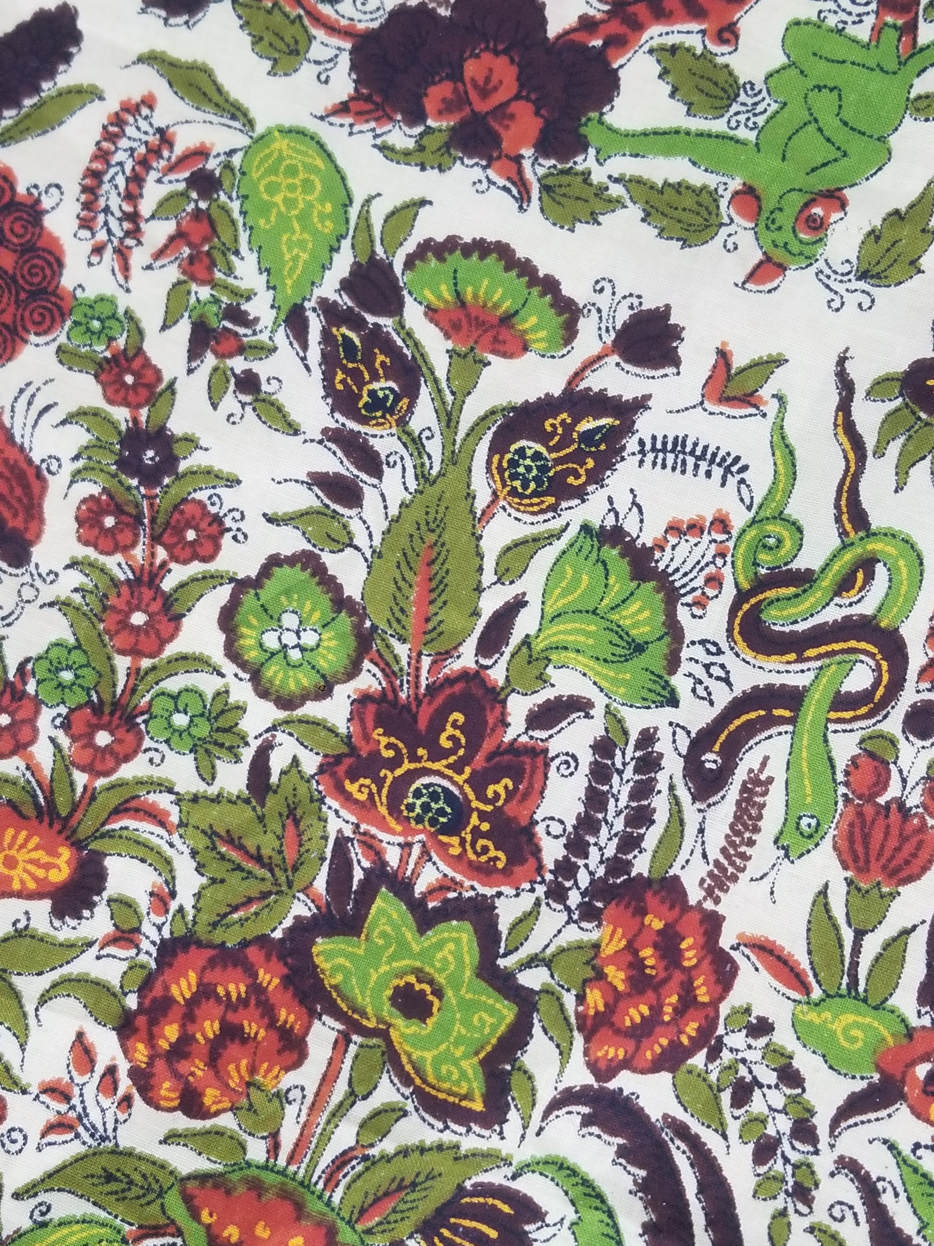 Vintage Chinese Floral & Wildlife Block Printed Wall Hanging  175x116cm