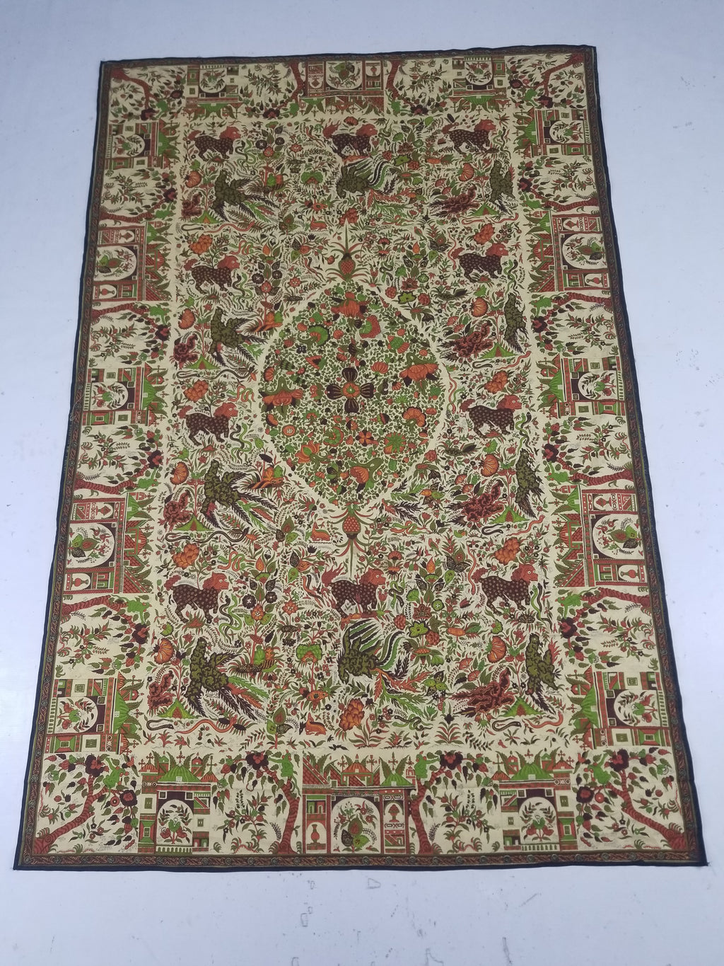 Vintage Chinese Floral & Wildlife Block Printed Wall Hanging  175x116cm