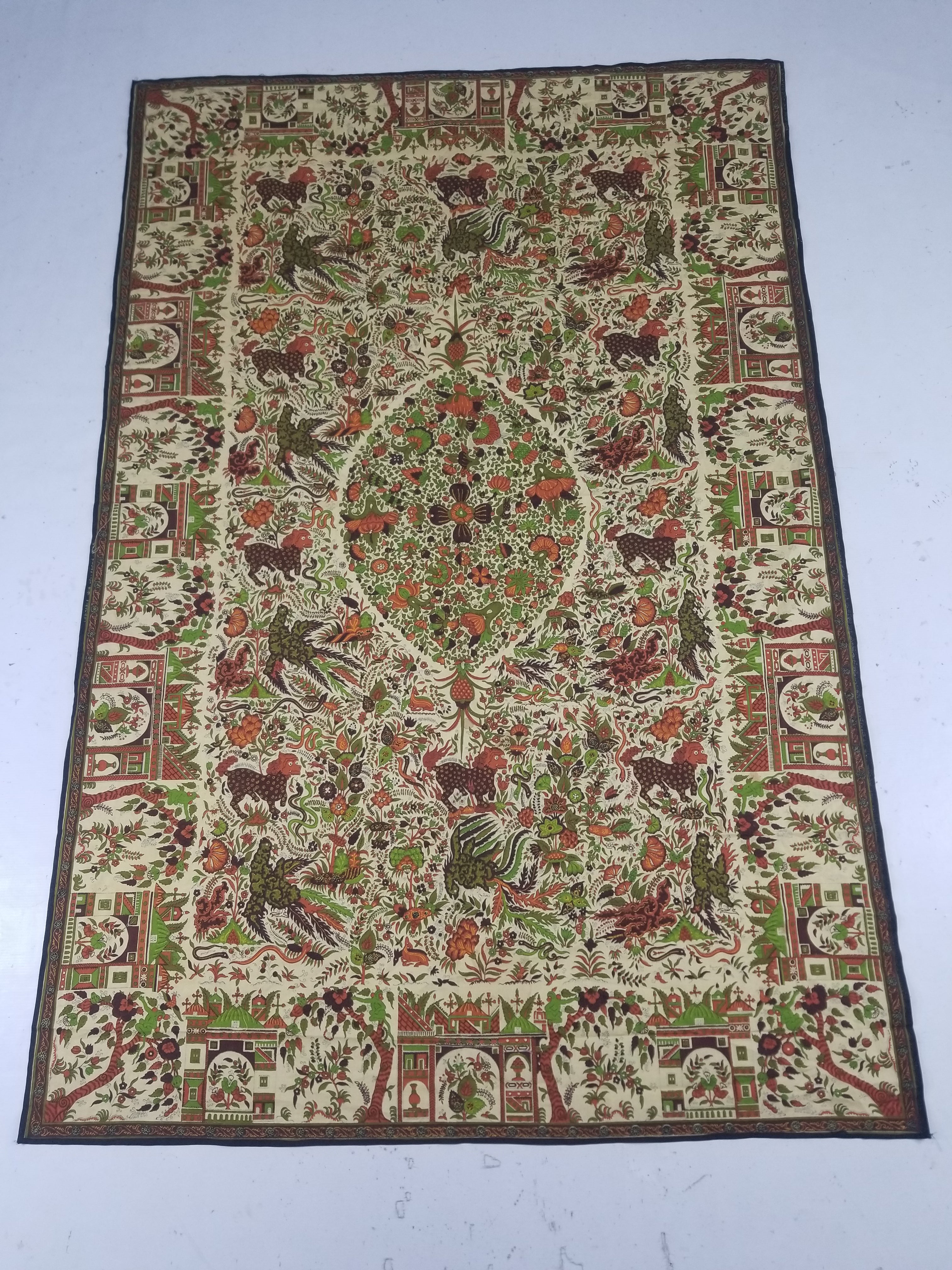 Vintage Chinese Floral & Wildlife Block Printed Wall Hanging  175x116cm