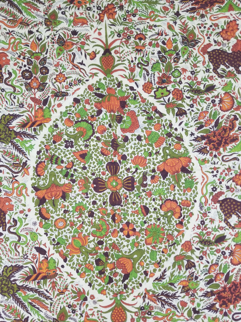 Vintage Chinese Floral & Wildlife Block Printed Wall Hanging  175x116cm