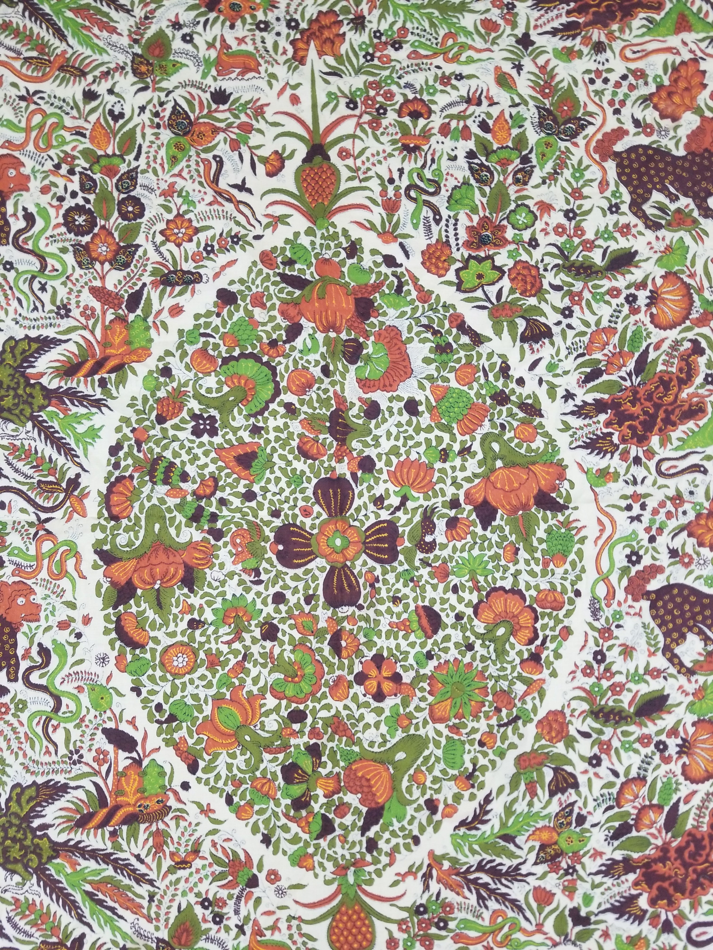 Vintage Chinese Floral & Wildlife Block Printed Wall Hanging  175x116cm