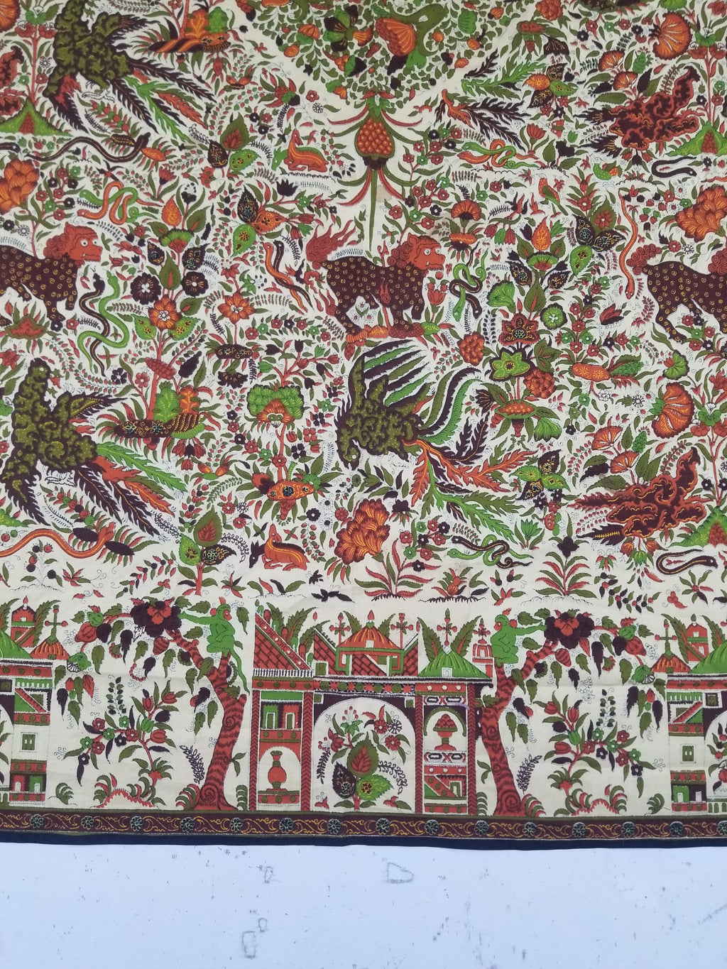 Vintage Chinese Floral & Wildlife Block Printed Wall Hanging  175x116cm