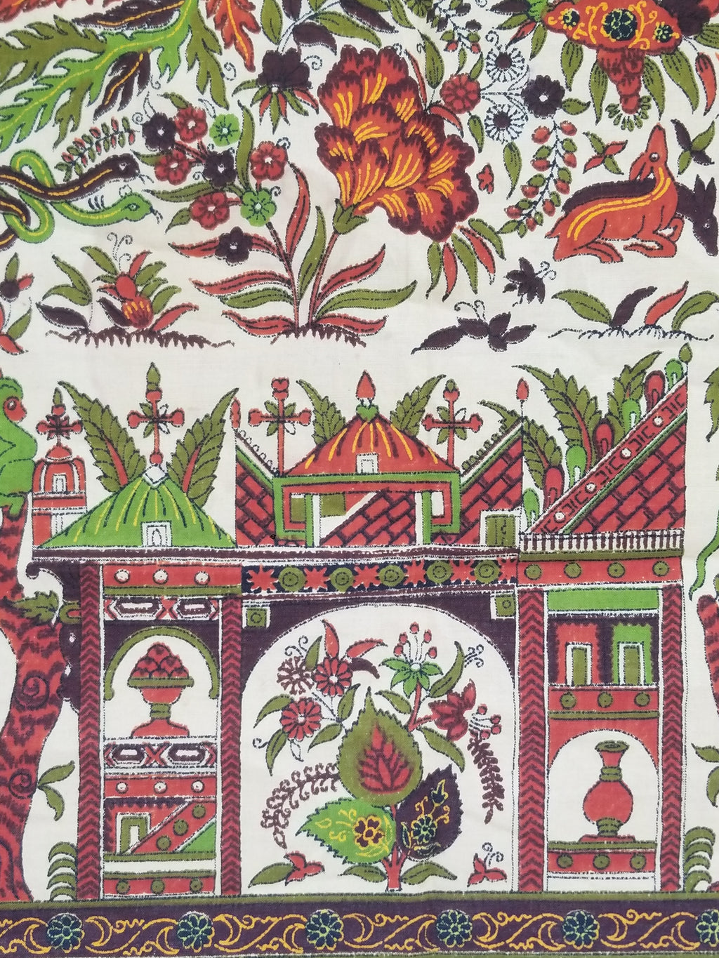 Vintage Chinese Floral & Wildlife Block Printed Wall Hanging  175x116cm