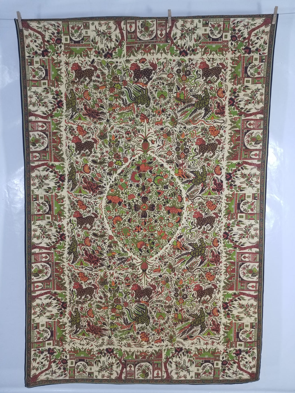 Vintage Chinese Floral & Wildlife Block Printed Wall Hanging  175x116cm