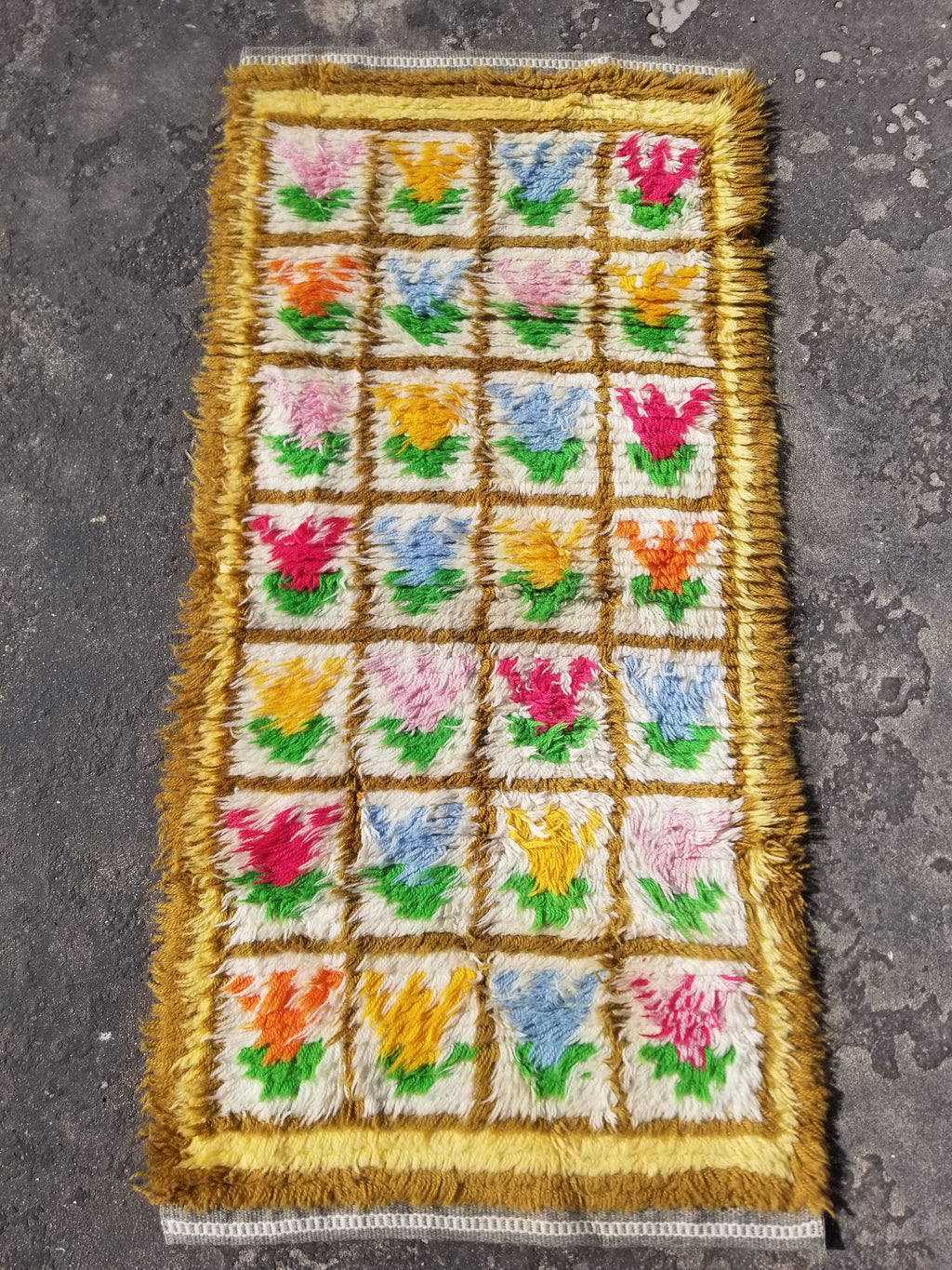 Vintage Traditional Handmade Swedish Rya Shaggy Wool Rug 122x59cm