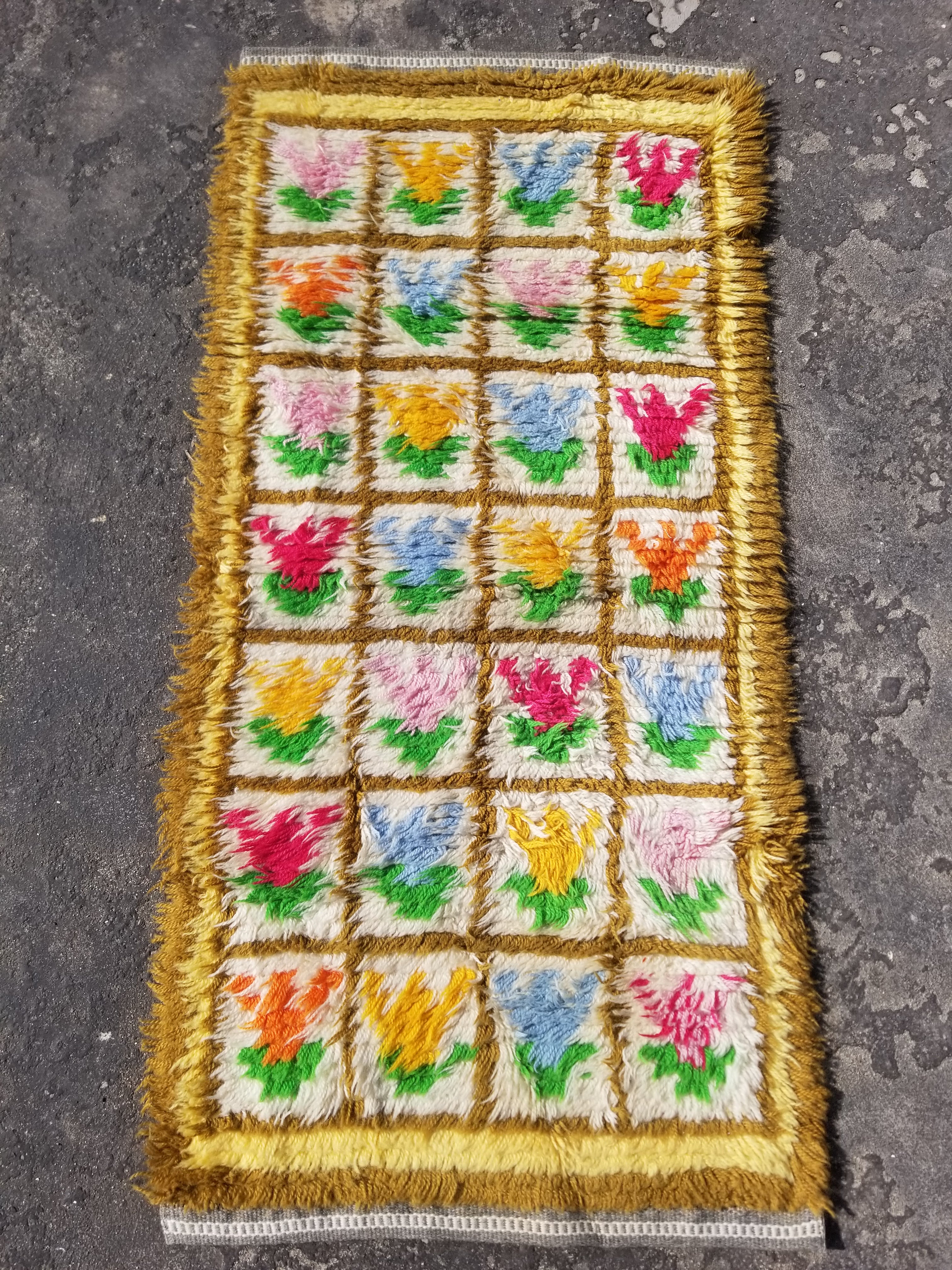 Vintage Traditional Handmade Swedish Rya Shaggy Wool Rug 122x59cm