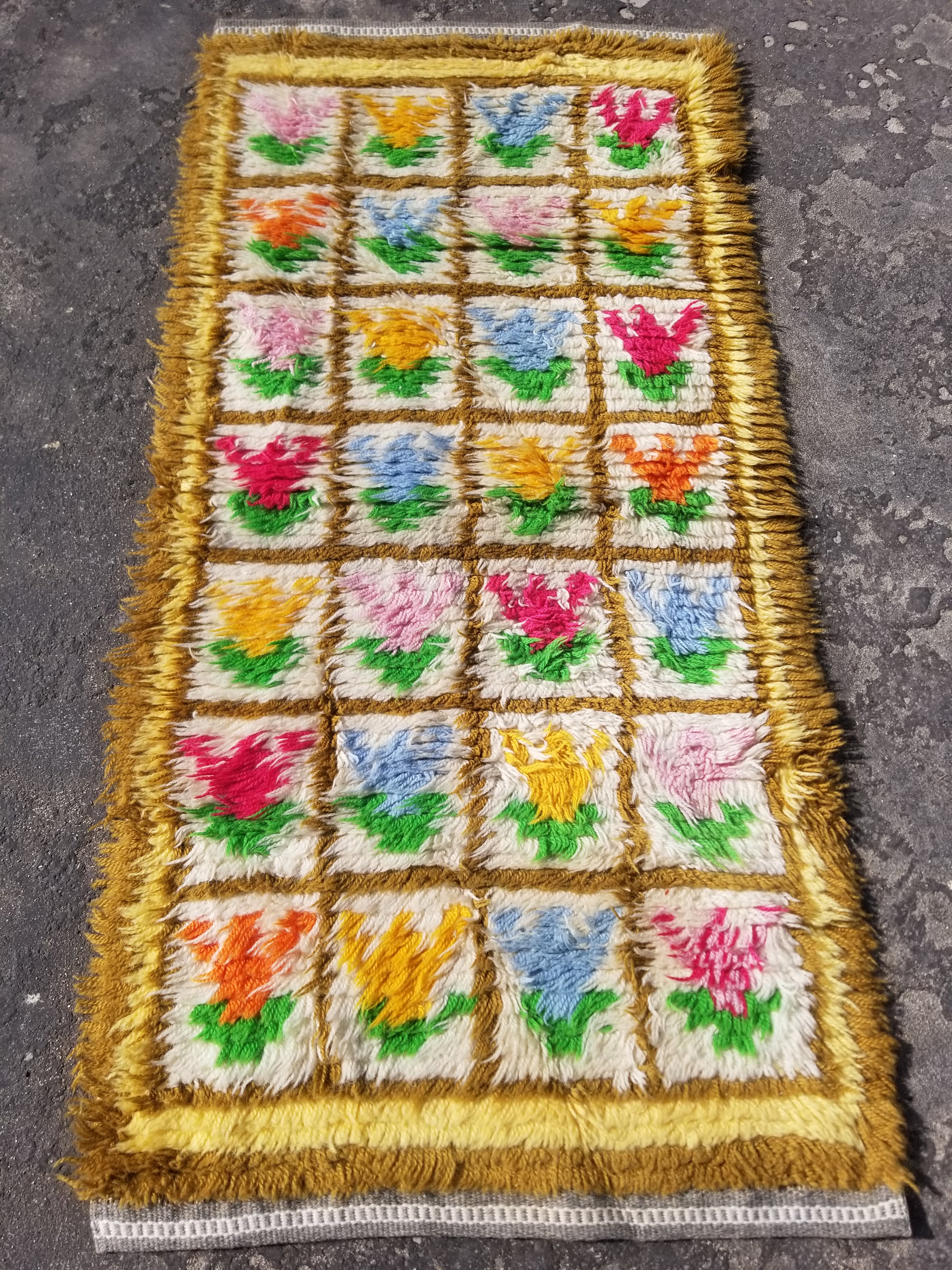 Vintage Traditional Handmade Swedish Rya Shaggy Wool Rug 122x59cm