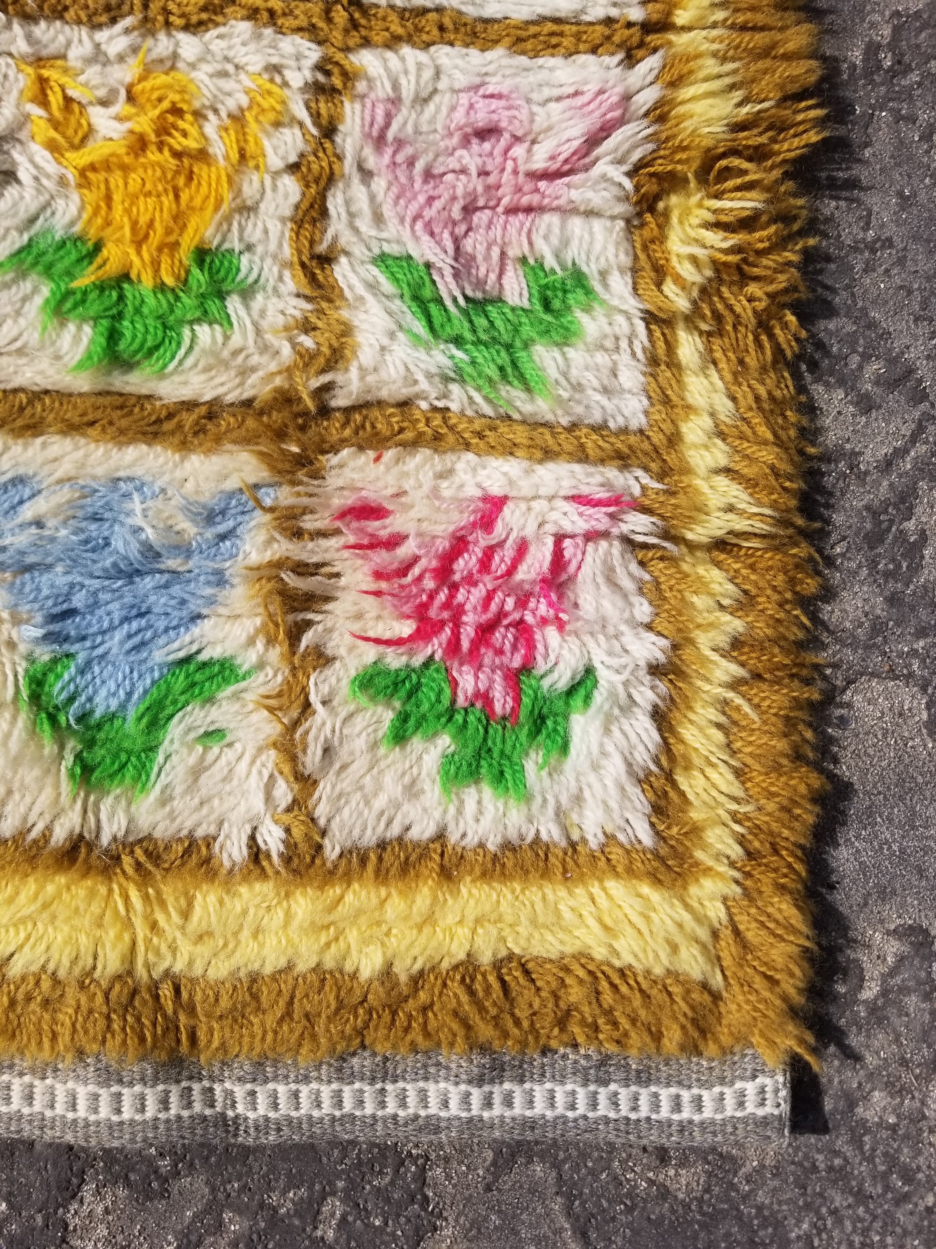 Vintage Traditional Handmade Swedish Rya Shaggy Wool Rug 122x59cm