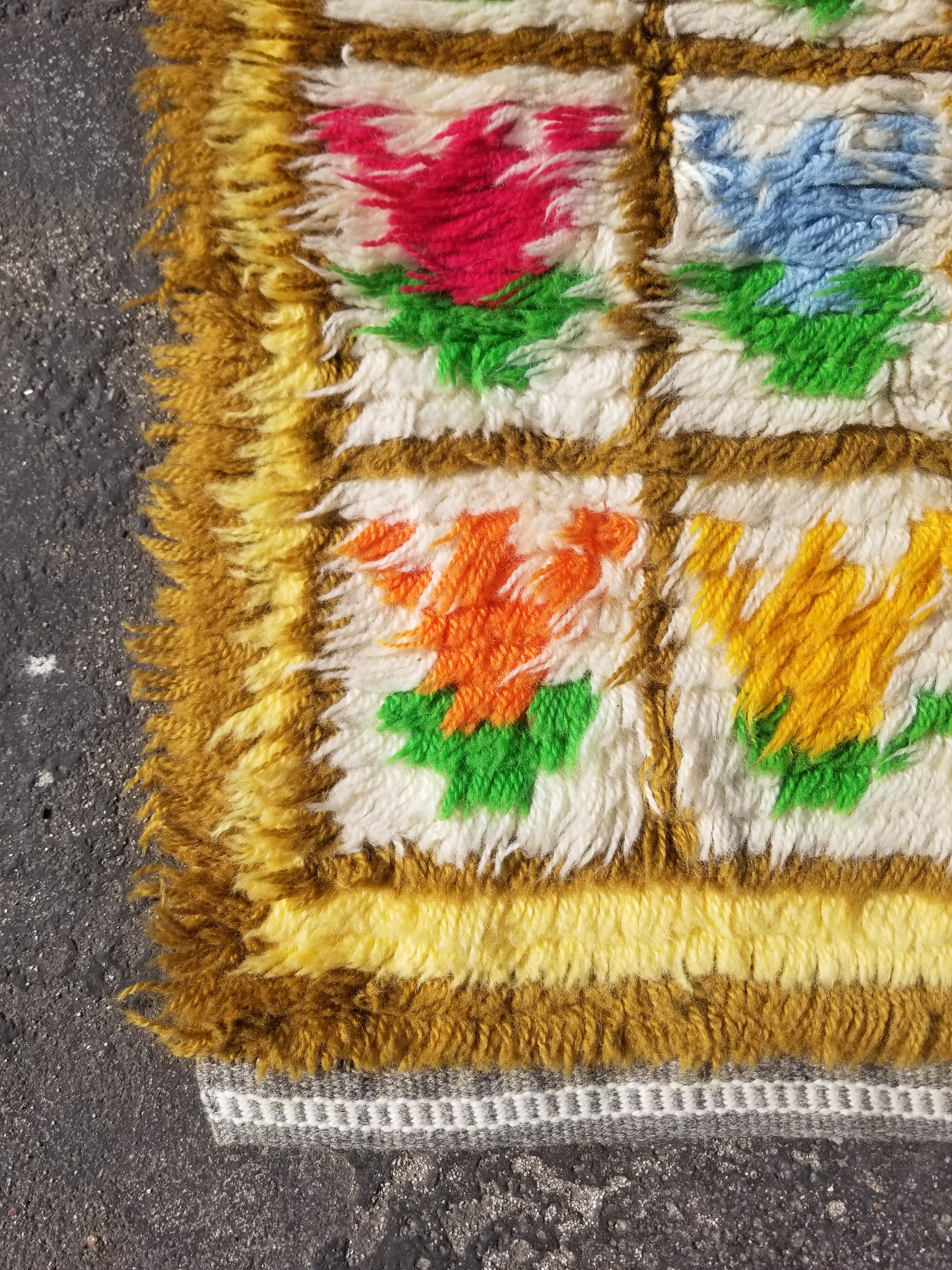 Vintage Traditional Handmade Swedish Rya Shaggy Wool Rug 122x59cm