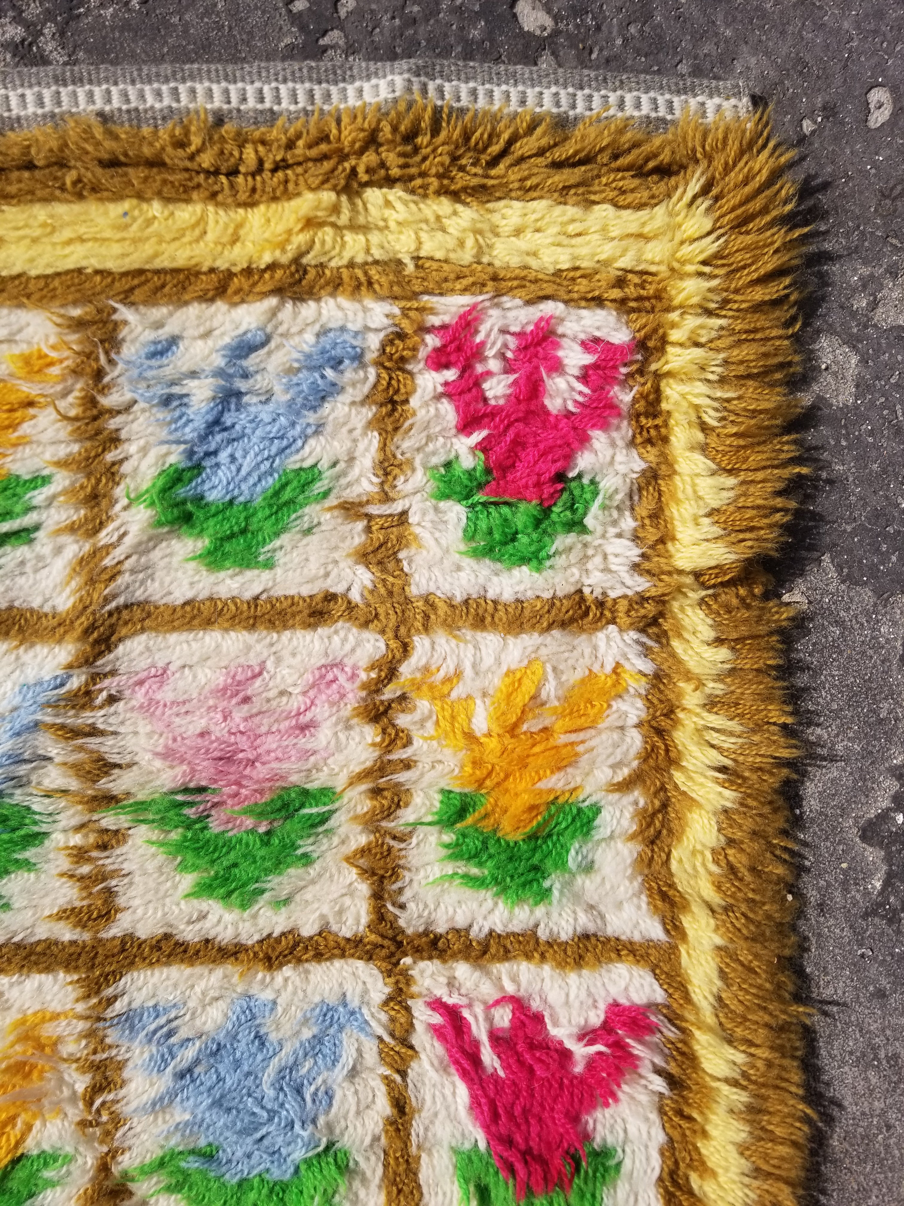 Vintage Traditional Handmade Swedish Rya Shaggy Wool Rug 122x59cm