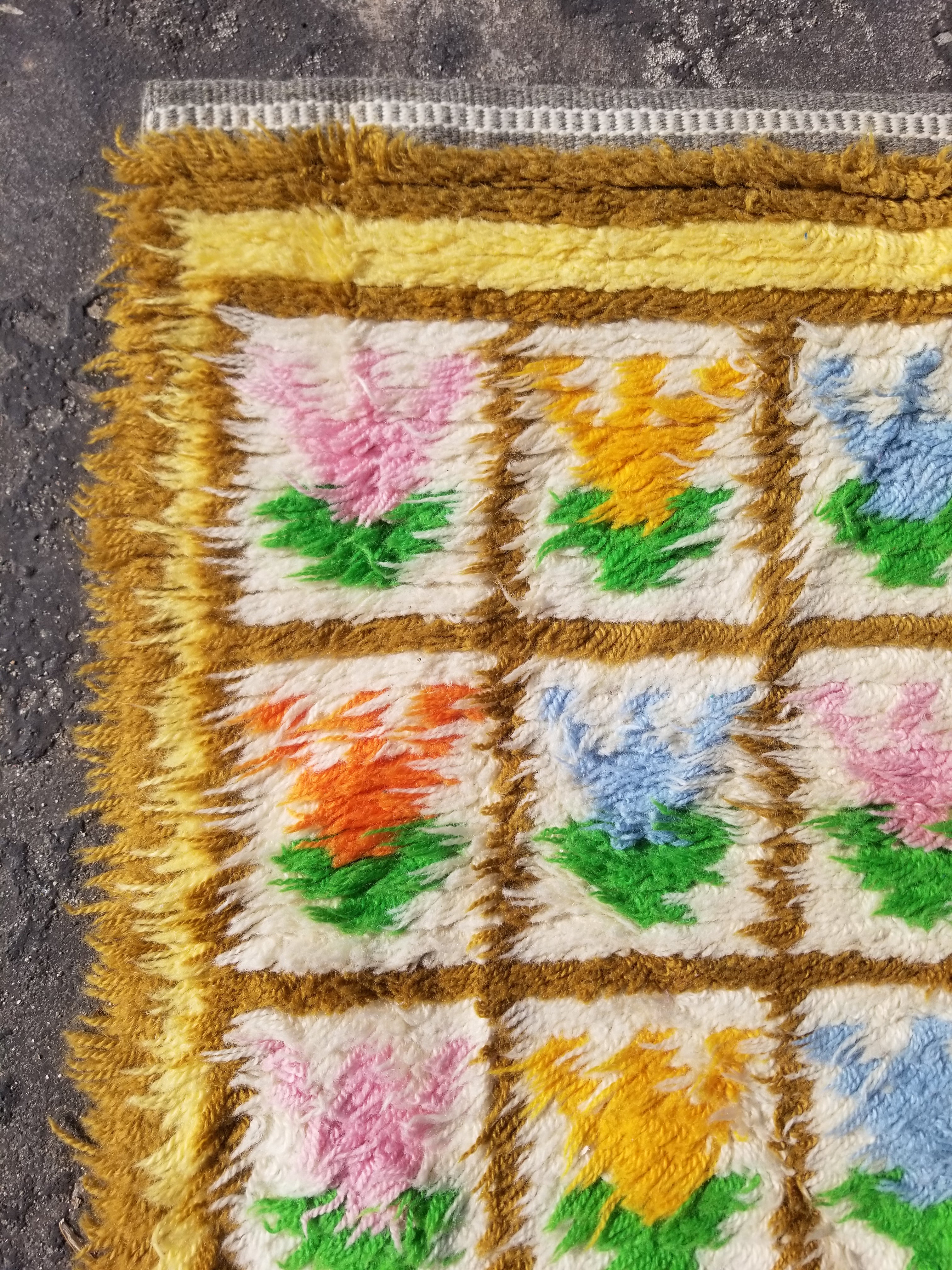 Vintage Traditional Handmade Swedish Rya Shaggy Wool Rug 122x59cm