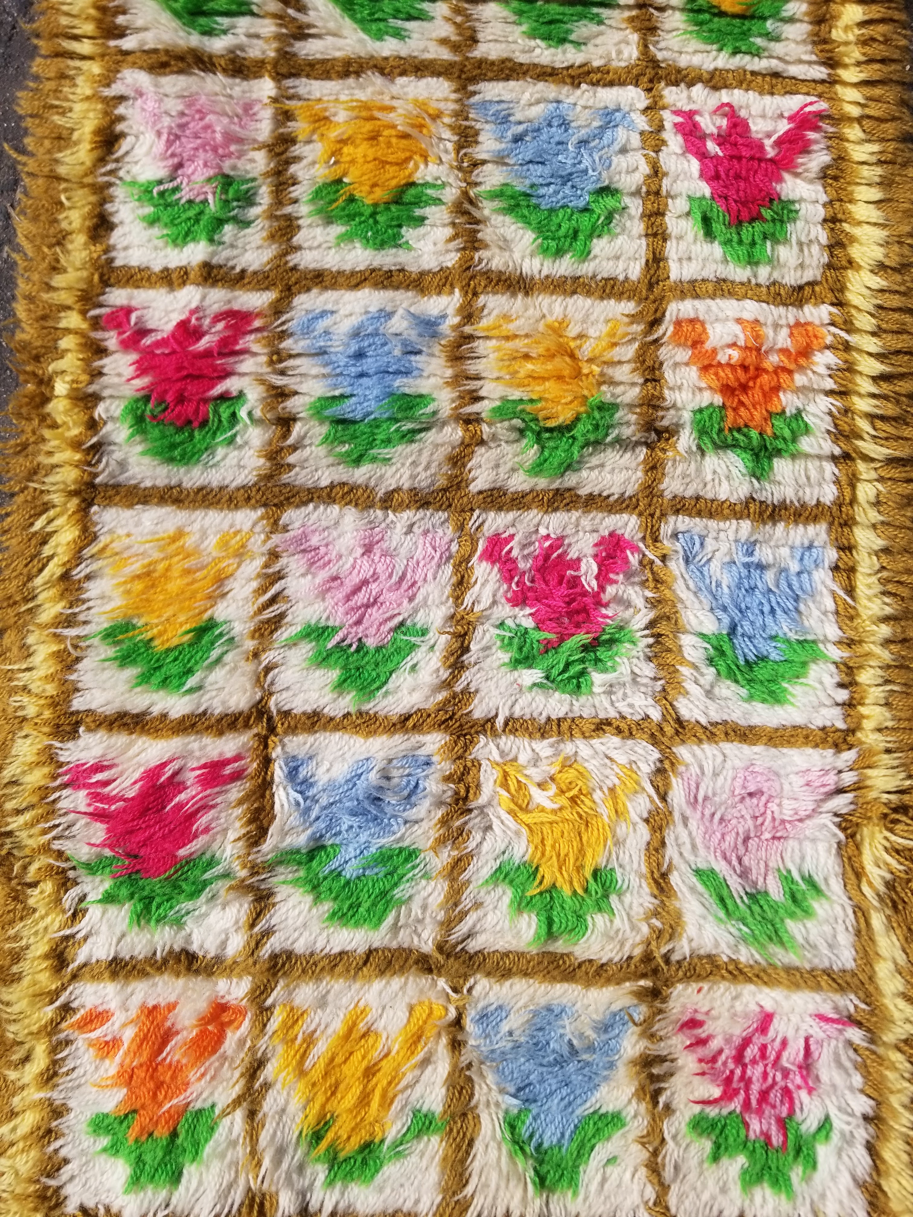 Vintage Traditional Handmade Swedish Rya Shaggy Wool Rug 122x59cm