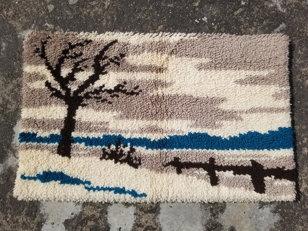 Vintage Traditional Handmade Scandinavian Rya Shaggy Wool Tapestry Rug 78x48cm