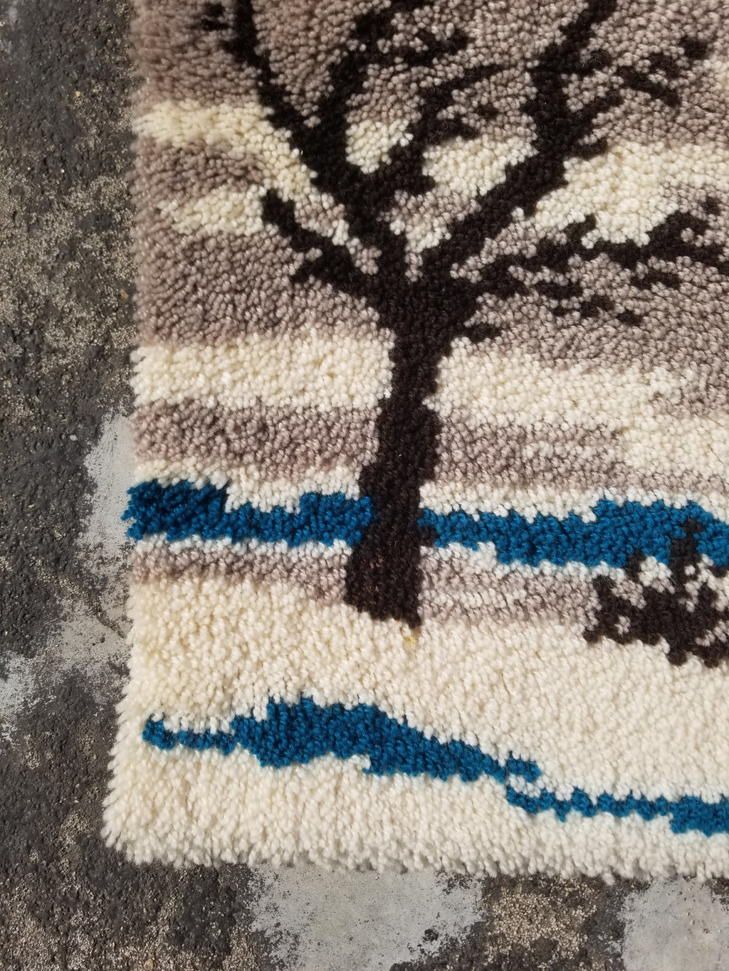 Vintage Traditional Handmade Scandinavian Rya Shaggy Wool Tapestry Rug 78x48cm