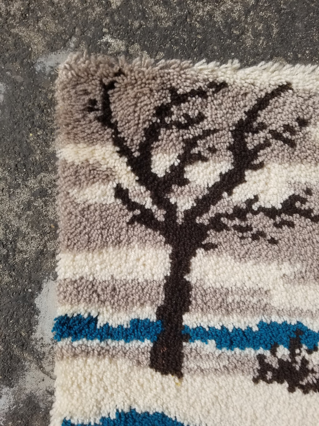 Vintage Traditional Handmade Scandinavian Rya Shaggy Wool Tapestry Rug 78x48cm