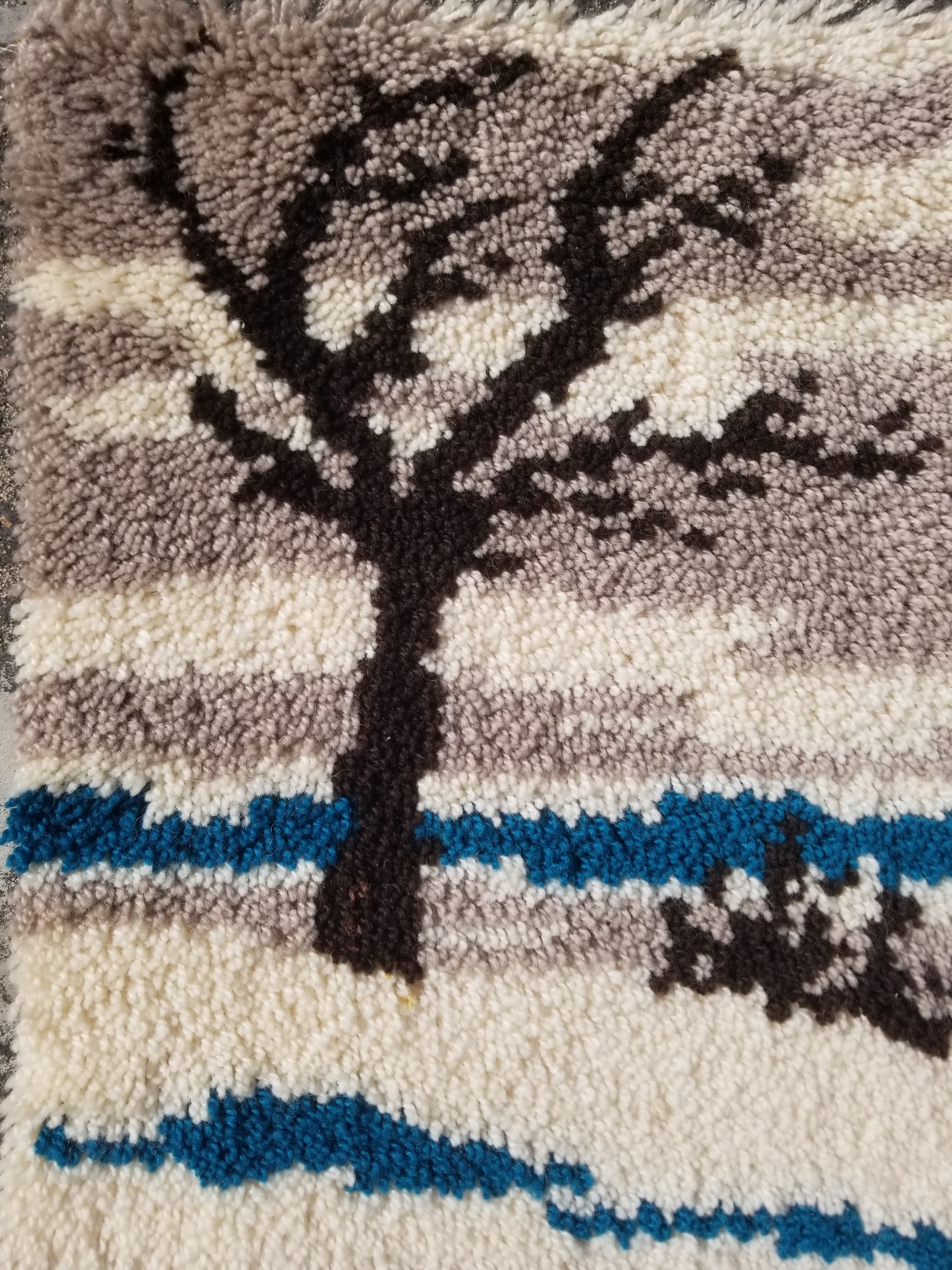 Vintage Traditional Handmade Scandinavian Rya Shaggy Wool Tapestry Rug 78x48cm