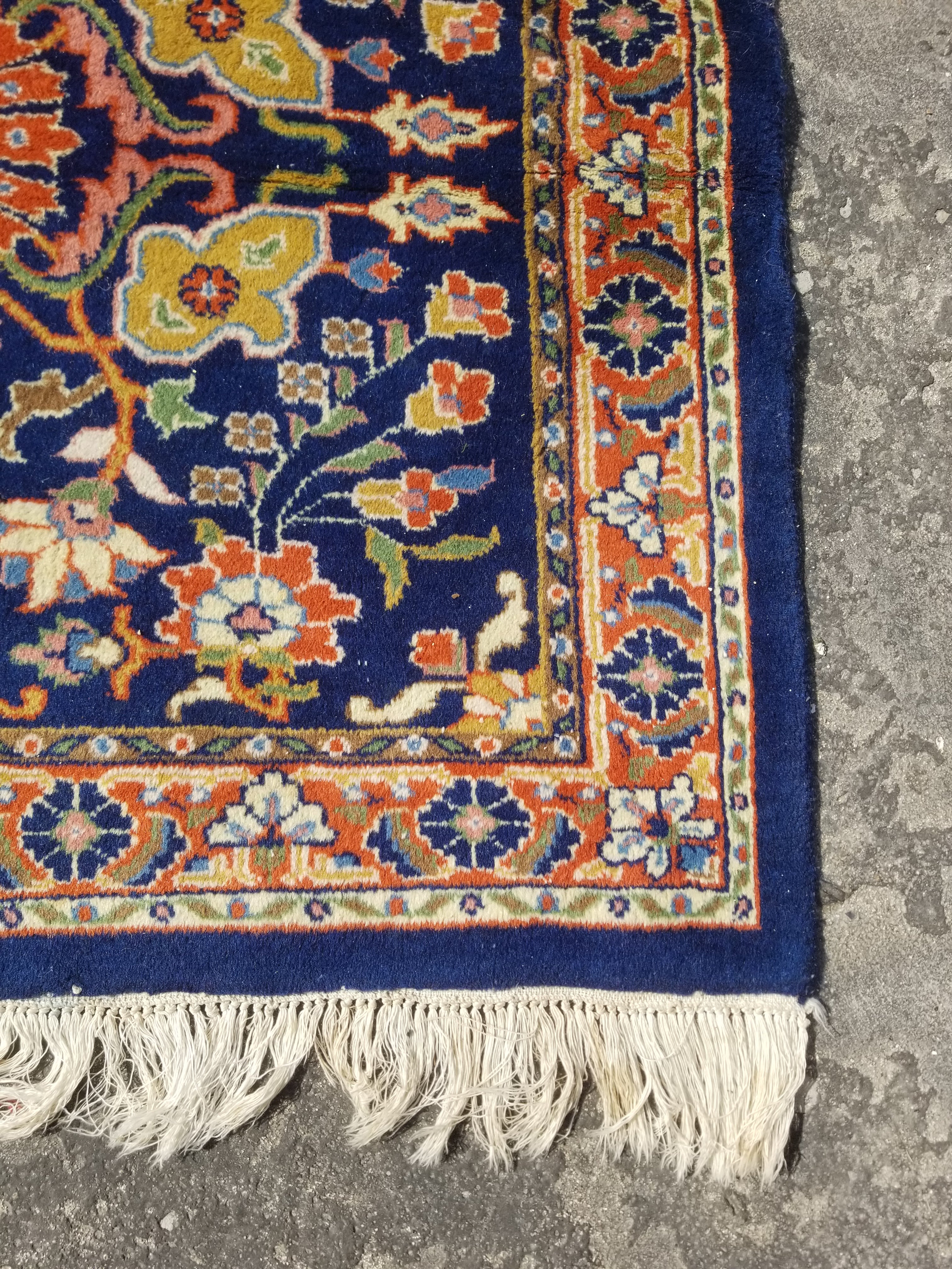 Vintage Traditional Handmade Kashan Floral Medallion Multicolor Wool Rug 93x92cm