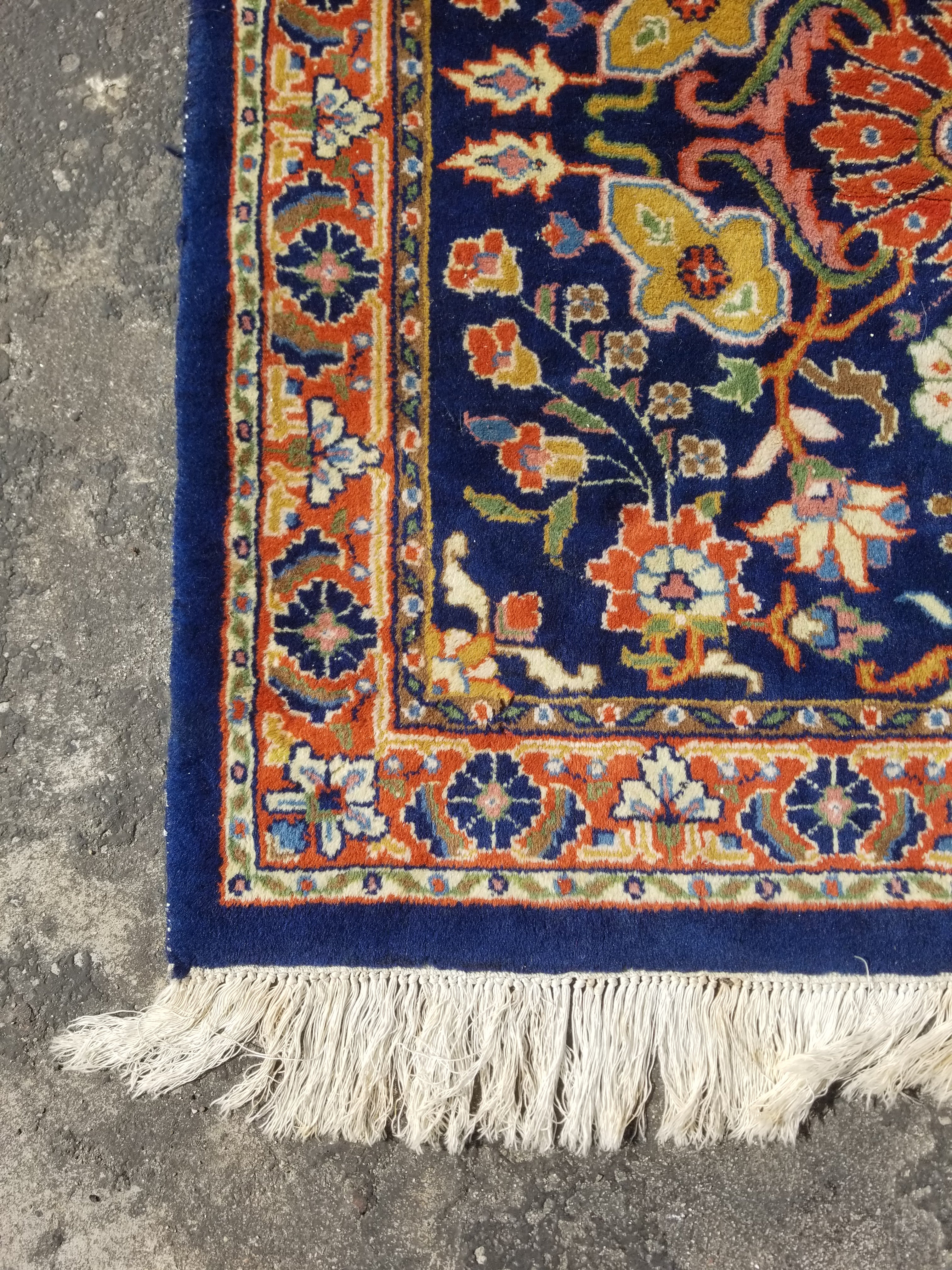 Vintage Traditional Handmade Kashan Floral Medallion Multicolor Wool Rug 93x92cm