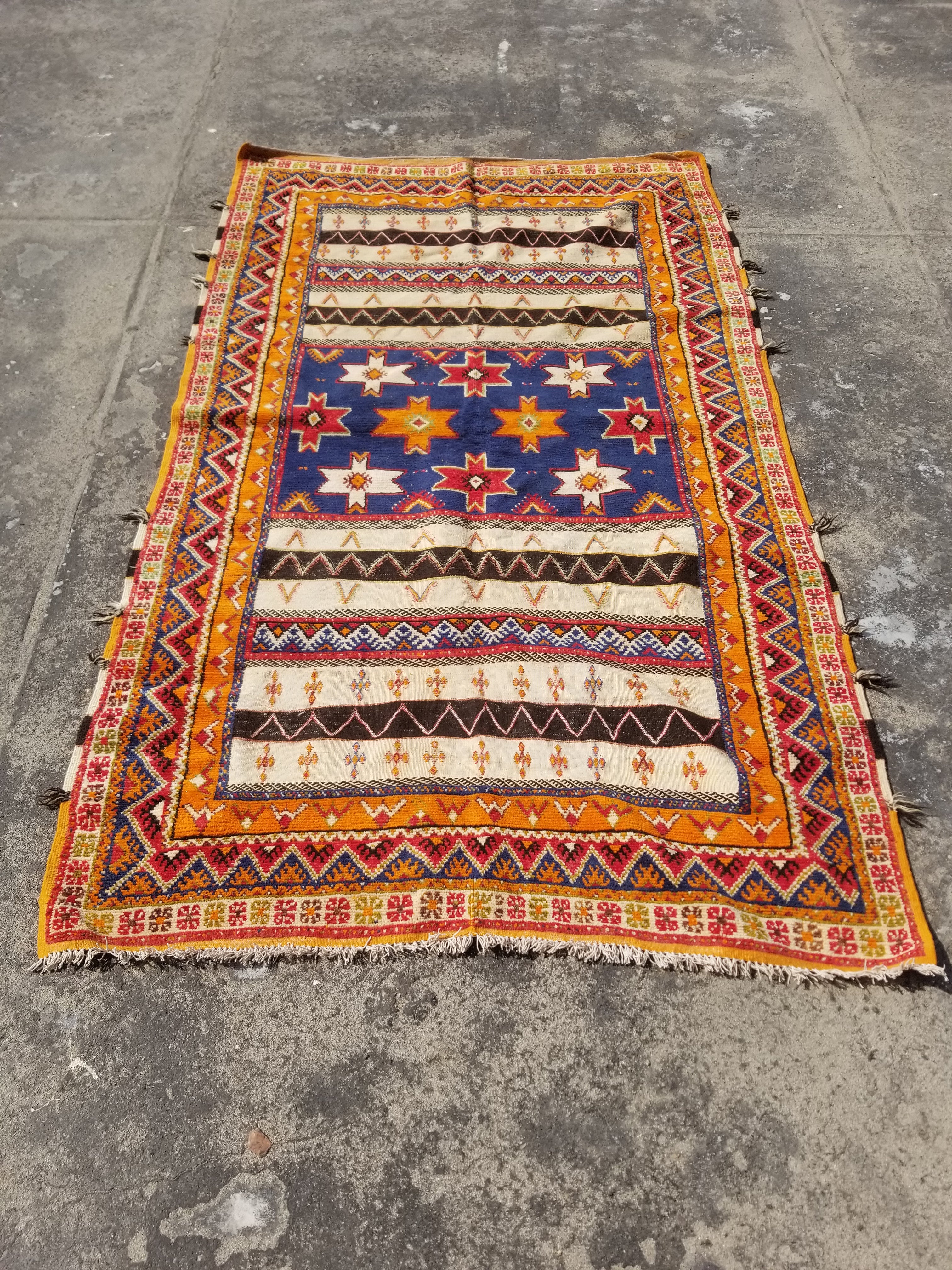 Vintage Traditional Handmade Moroccan Berber Multicolor Wool Kilim Rug 244x143cm