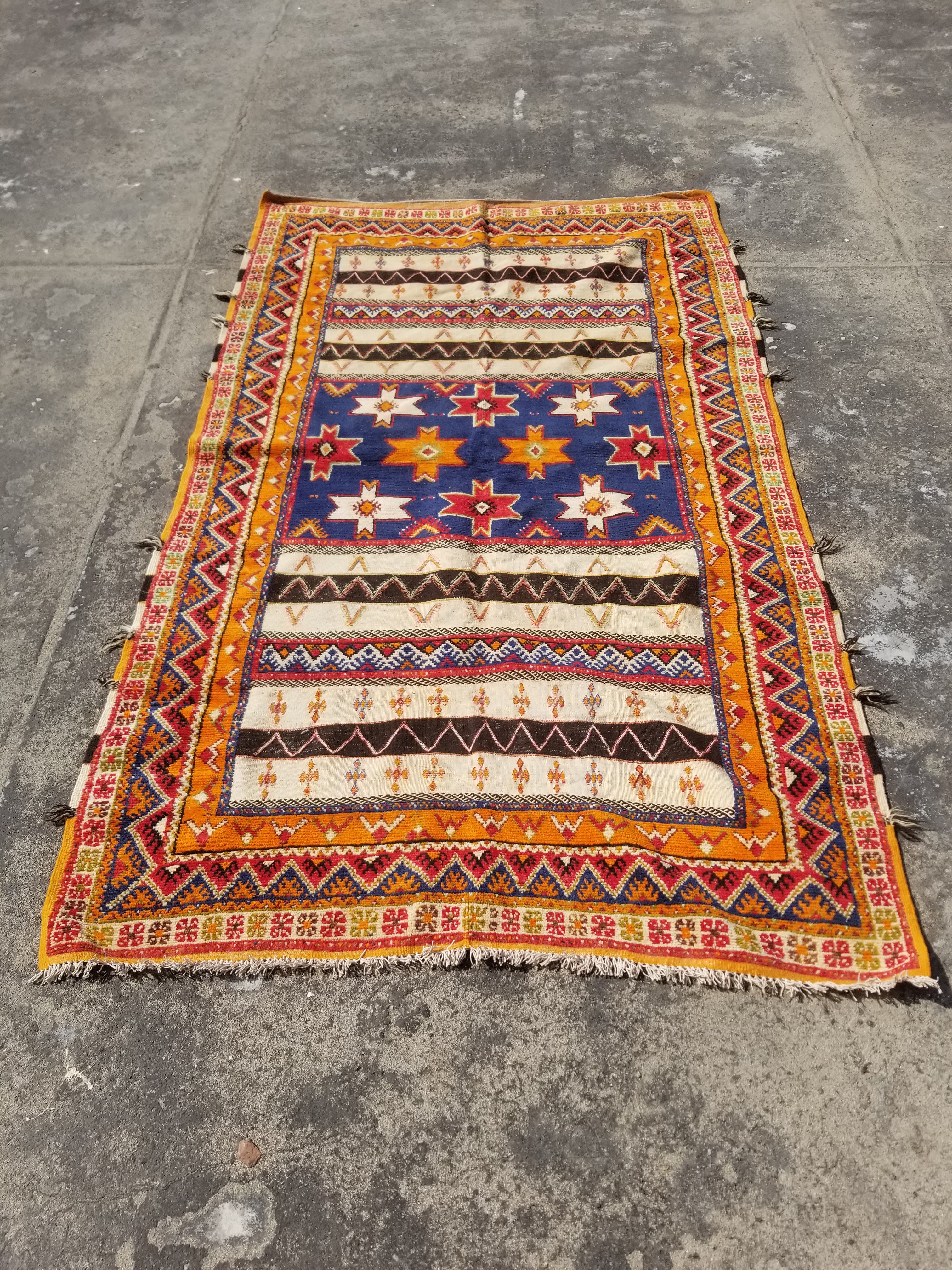 Vintage Traditional Handmade Moroccan Berber Multicolor Wool Kilim Rug 244x143cm