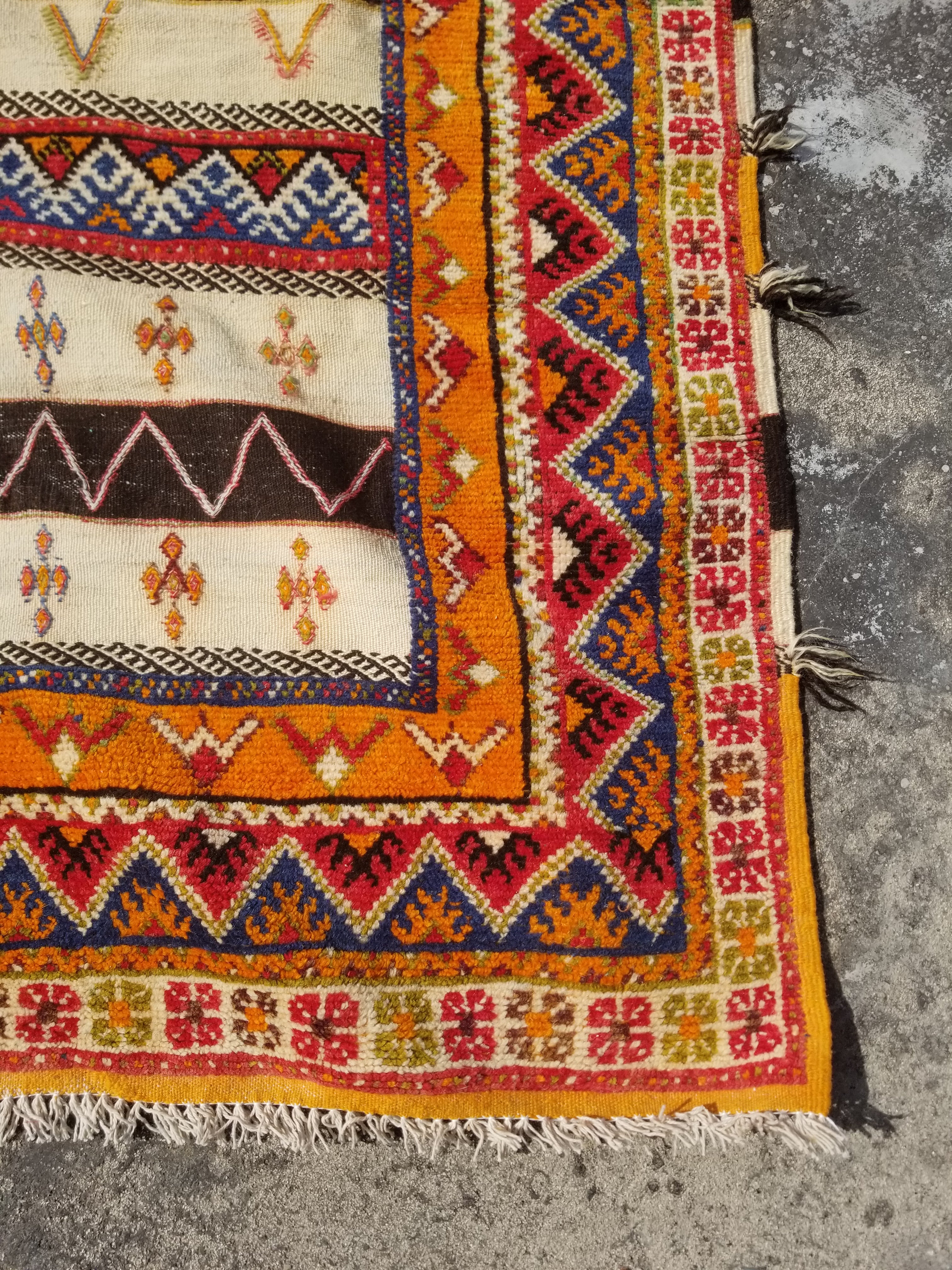 Vintage Traditional Handmade Moroccan Berber Multicolor Wool Kilim Rug 244x143cm