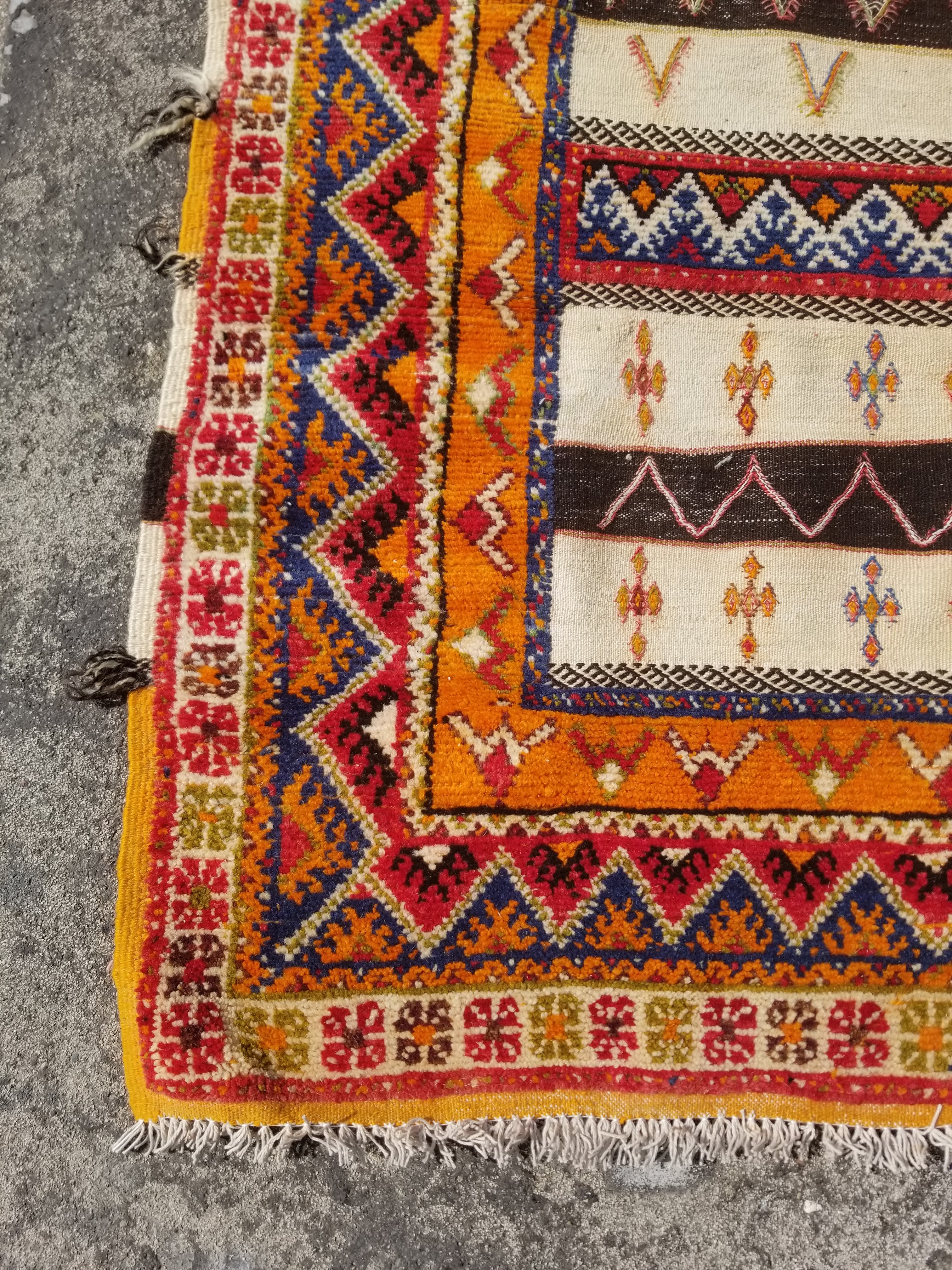 Vintage Traditional Handmade Moroccan Berber Multicolor Wool Kilim Rug 244x143cm