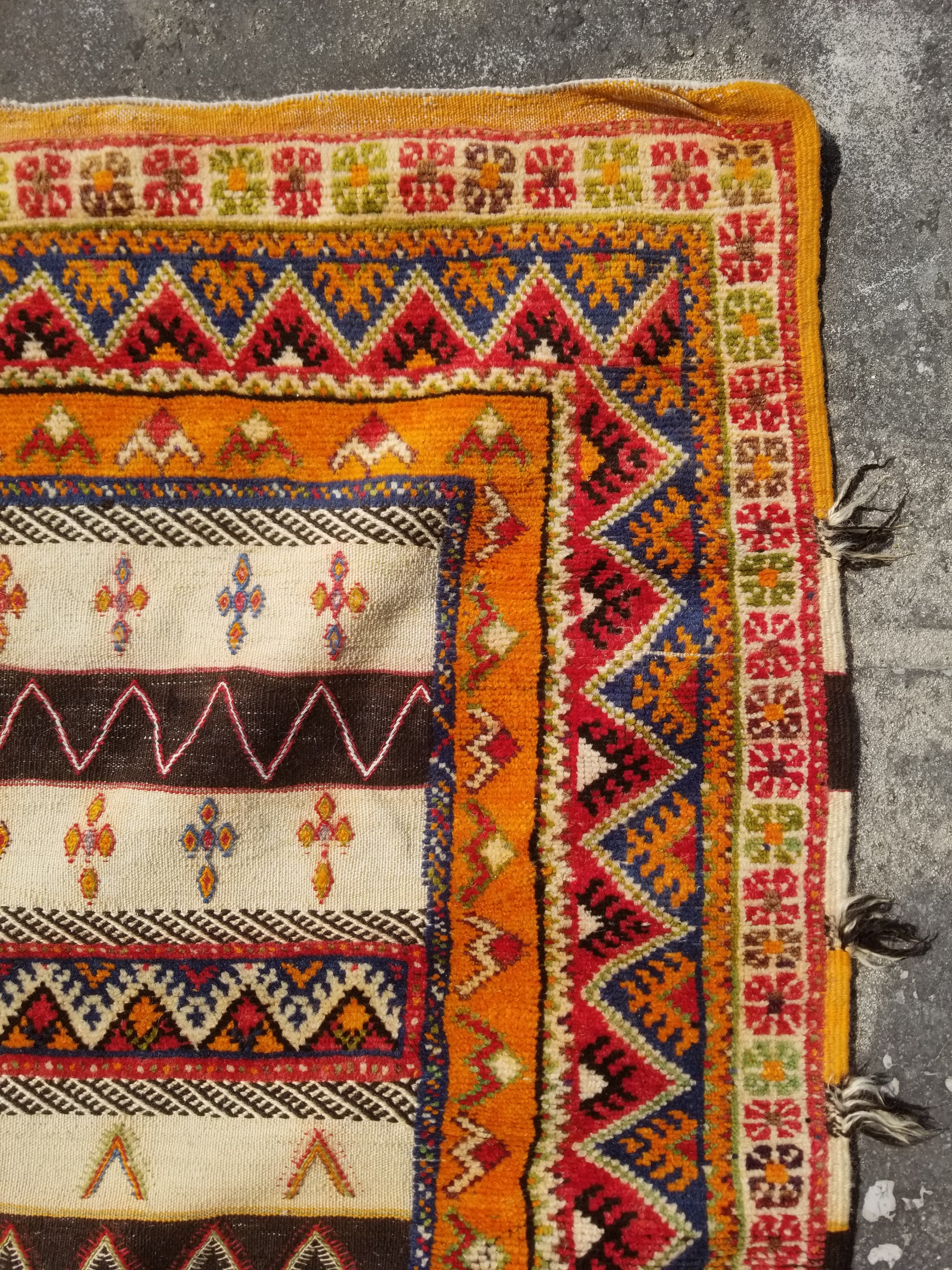 Vintage Traditional Handmade Moroccan Berber Multicolor Wool Kilim Rug 244x143cm