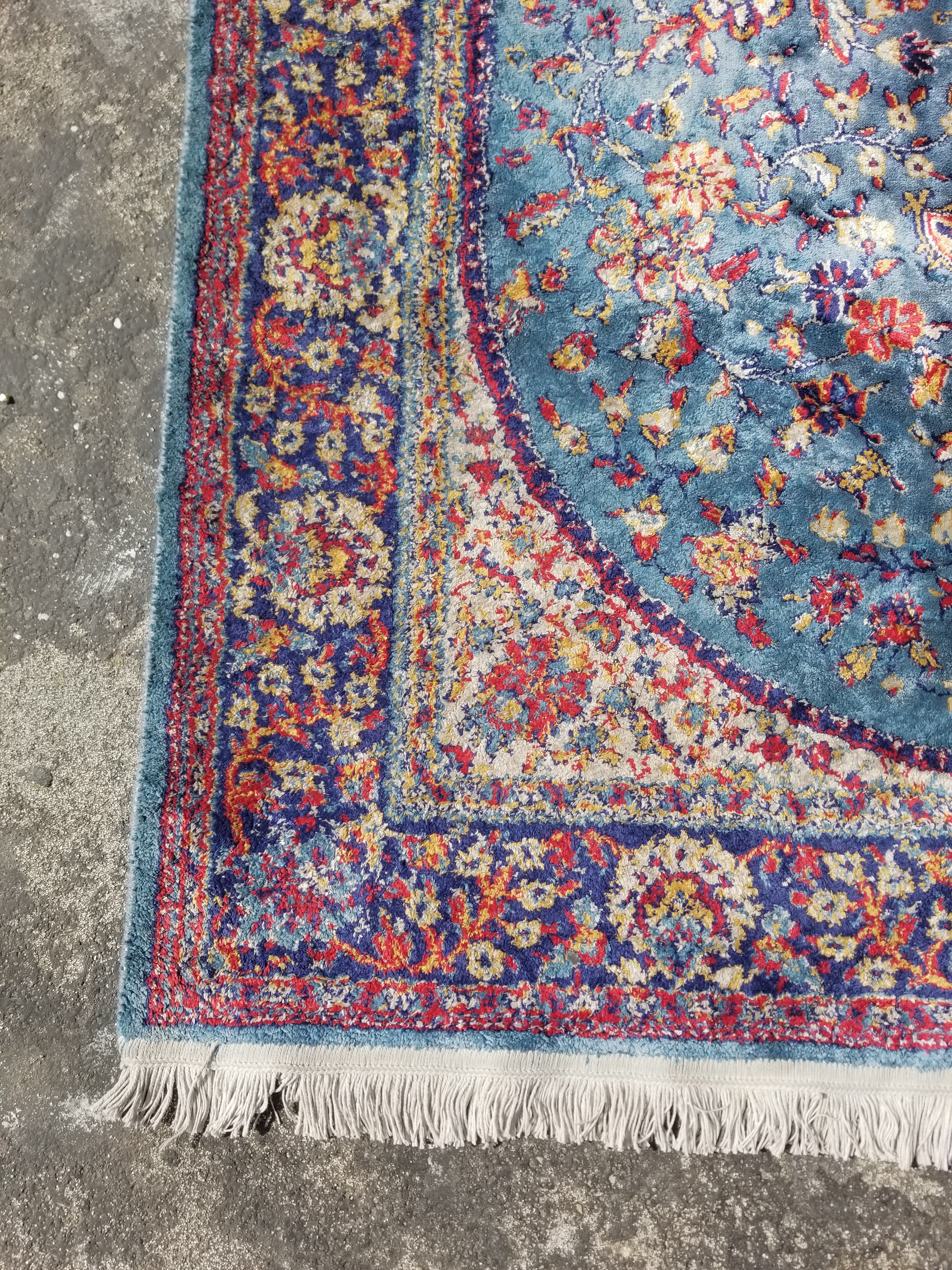 Distressed Vintage Traditional Handmade Isfahan Floral Medallion Multicolor Wool Rug 179x112cm