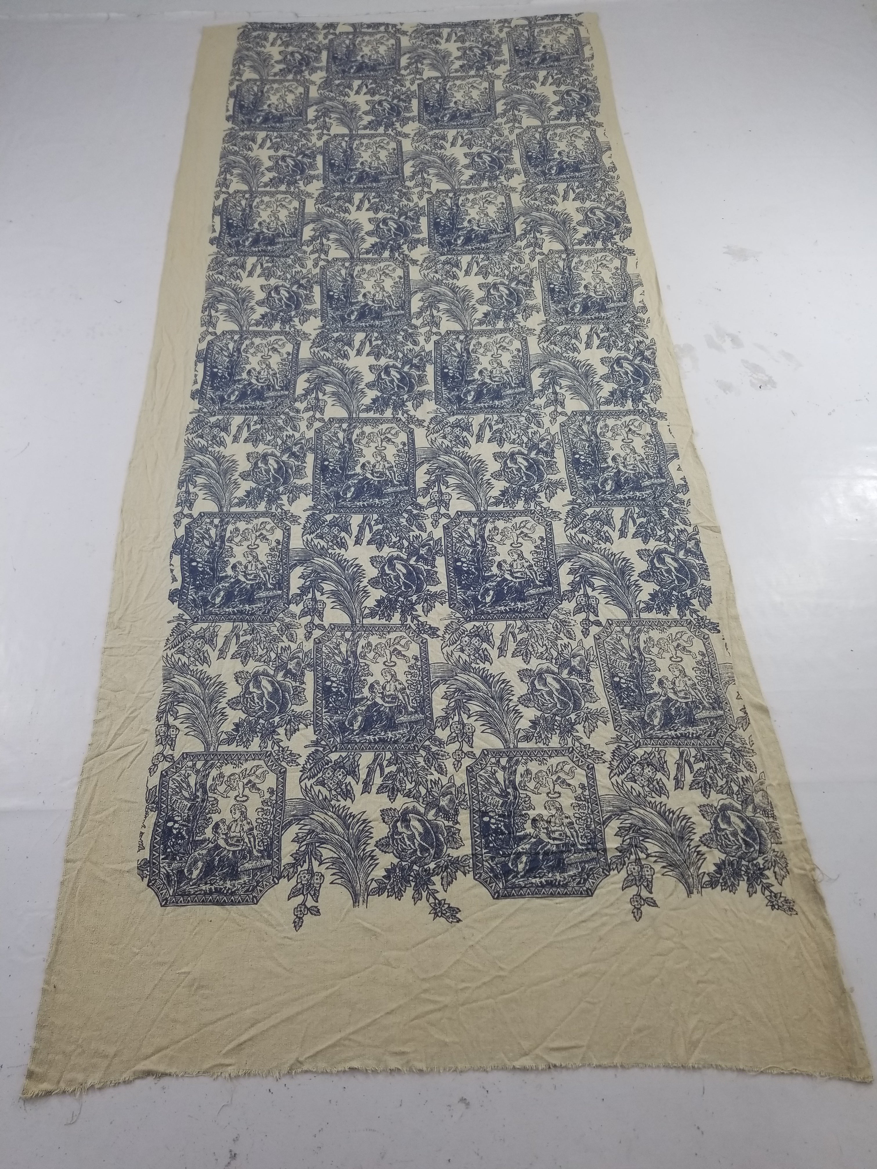 Vintage French Toile de Jouy Printed Romantic Scenic Textile Panel 305x129cm