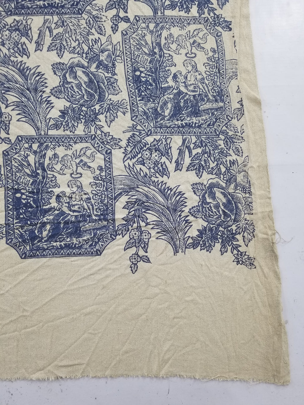 Vintage French Toile de Jouy Printed Romantic Scenic Textile Panel 305x129cm