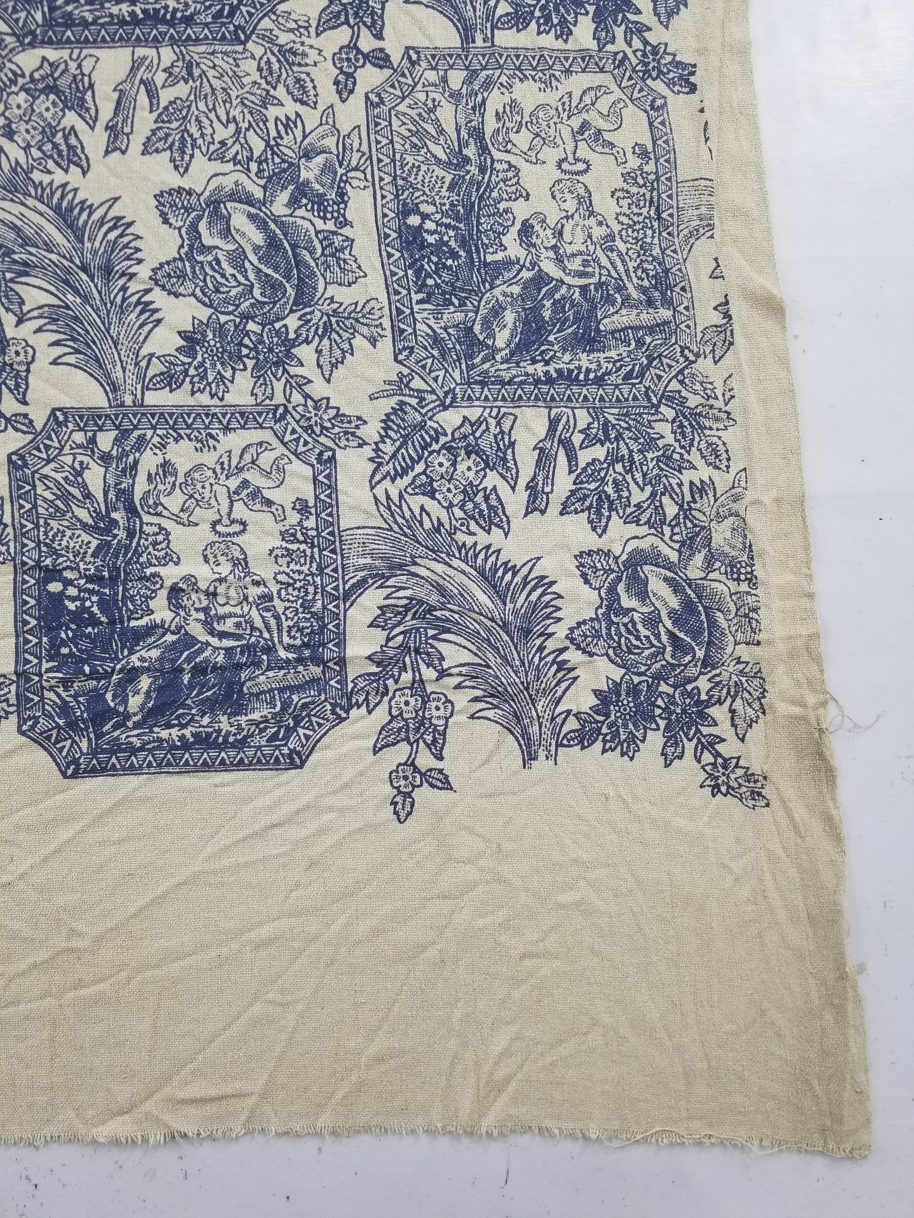 Vintage French Toile de Jouy Printed Romantic Scenic Textile Panel 305x129cm
