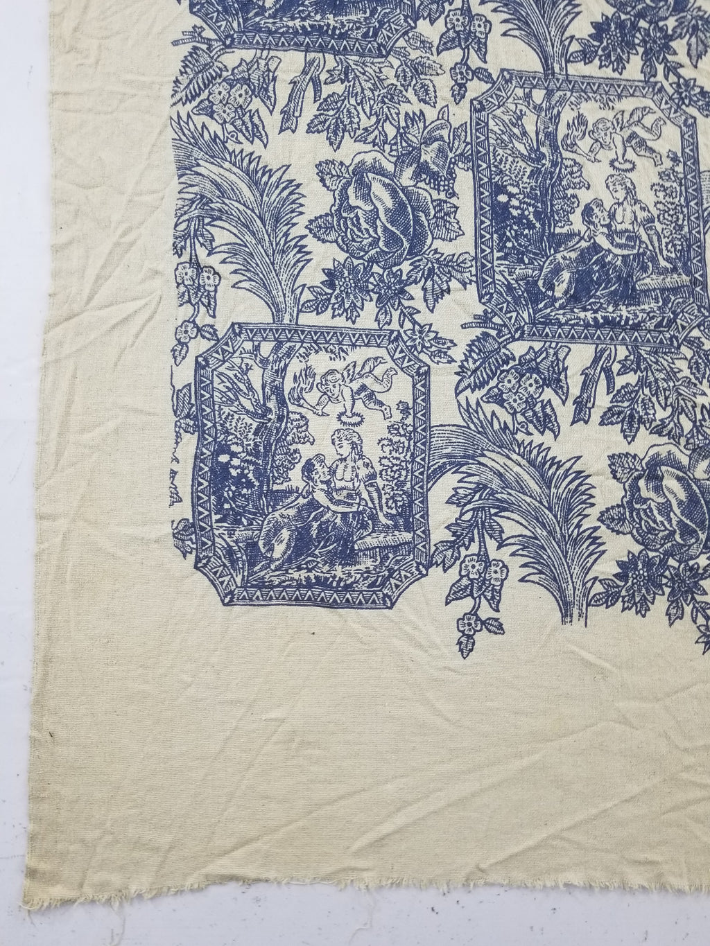 Vintage French Toile de Jouy Printed Romantic Scenic Textile Panel 305x129cm