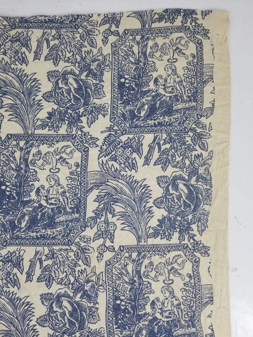 Vintage French Toile de Jouy Printed Romantic Scenic Textile Panel 305x129cm