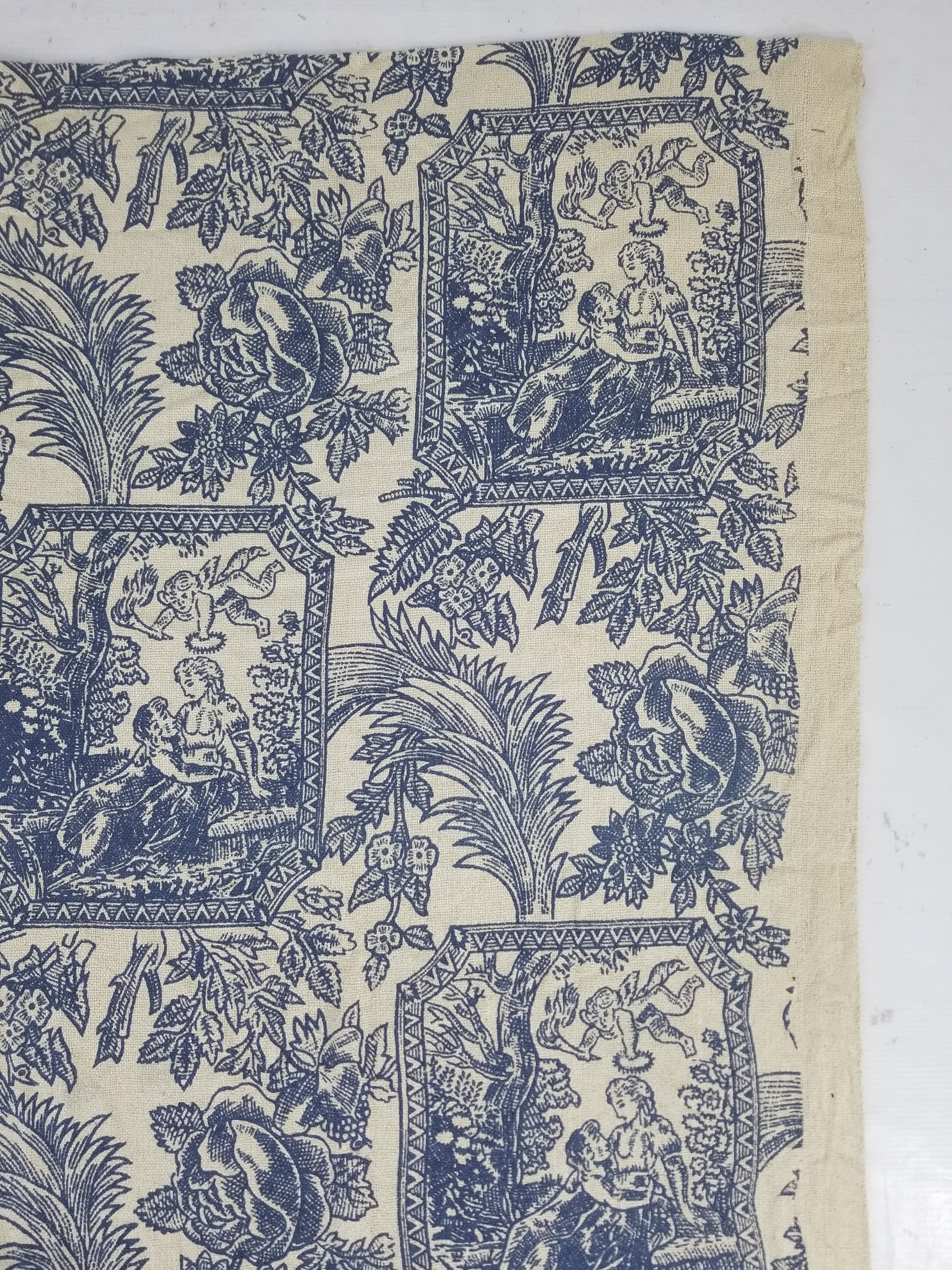 Vintage French Toile de Jouy Printed Romantic Scenic Textile Panel 305x129cm