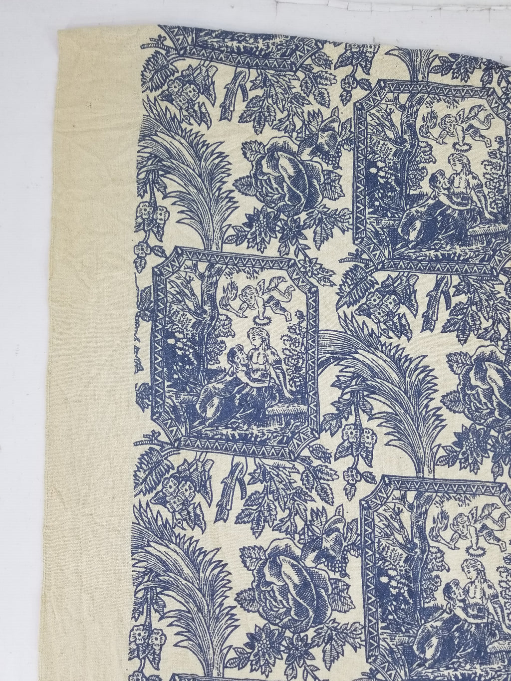 Vintage French Toile de Jouy Printed Romantic Scenic Textile Panel 305x129cm