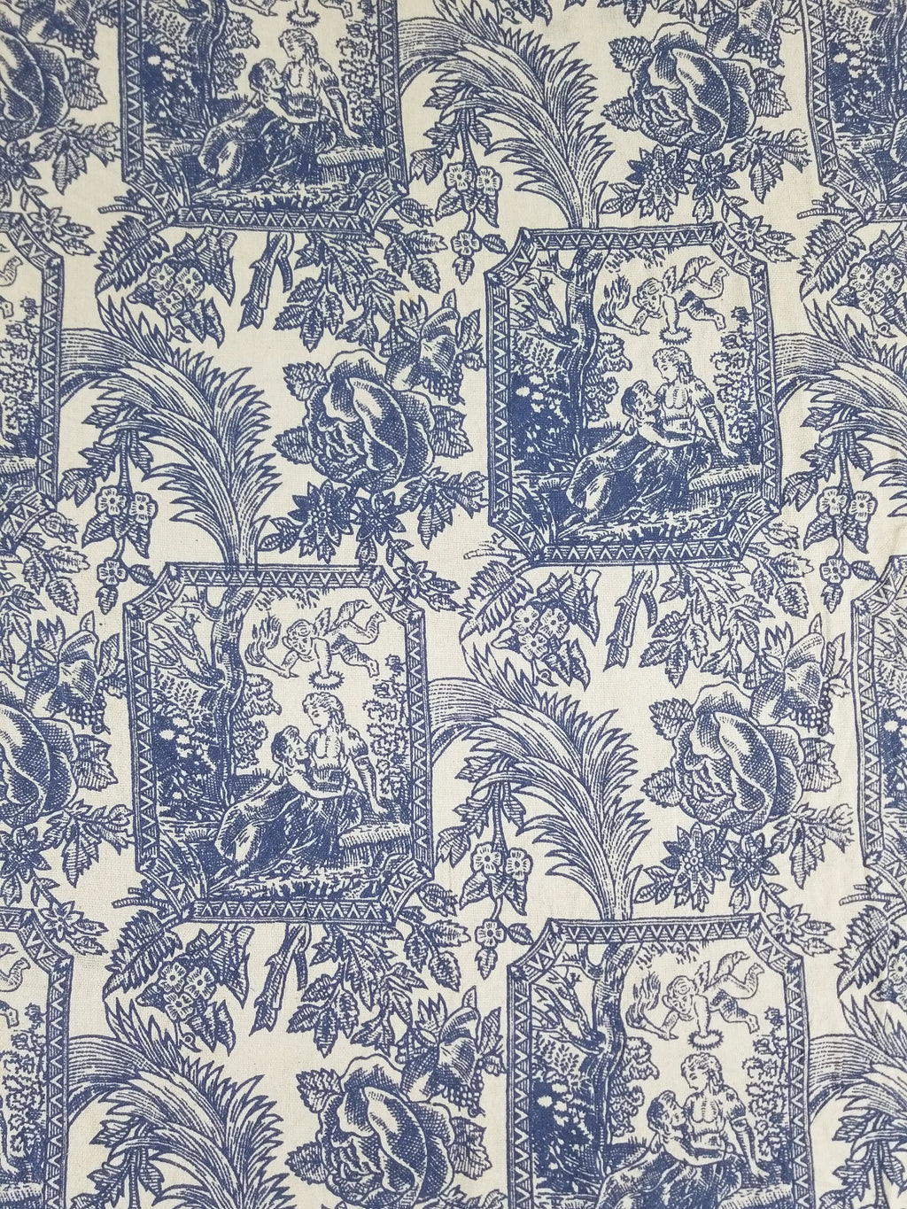 Vintage French Toile de Jouy Printed Romantic Scenic Textile Panel 305x129cm