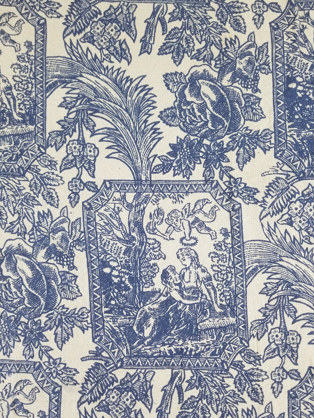 Vintage French Toile de Jouy Printed Romantic Scenic Textile Panel 305x129cm