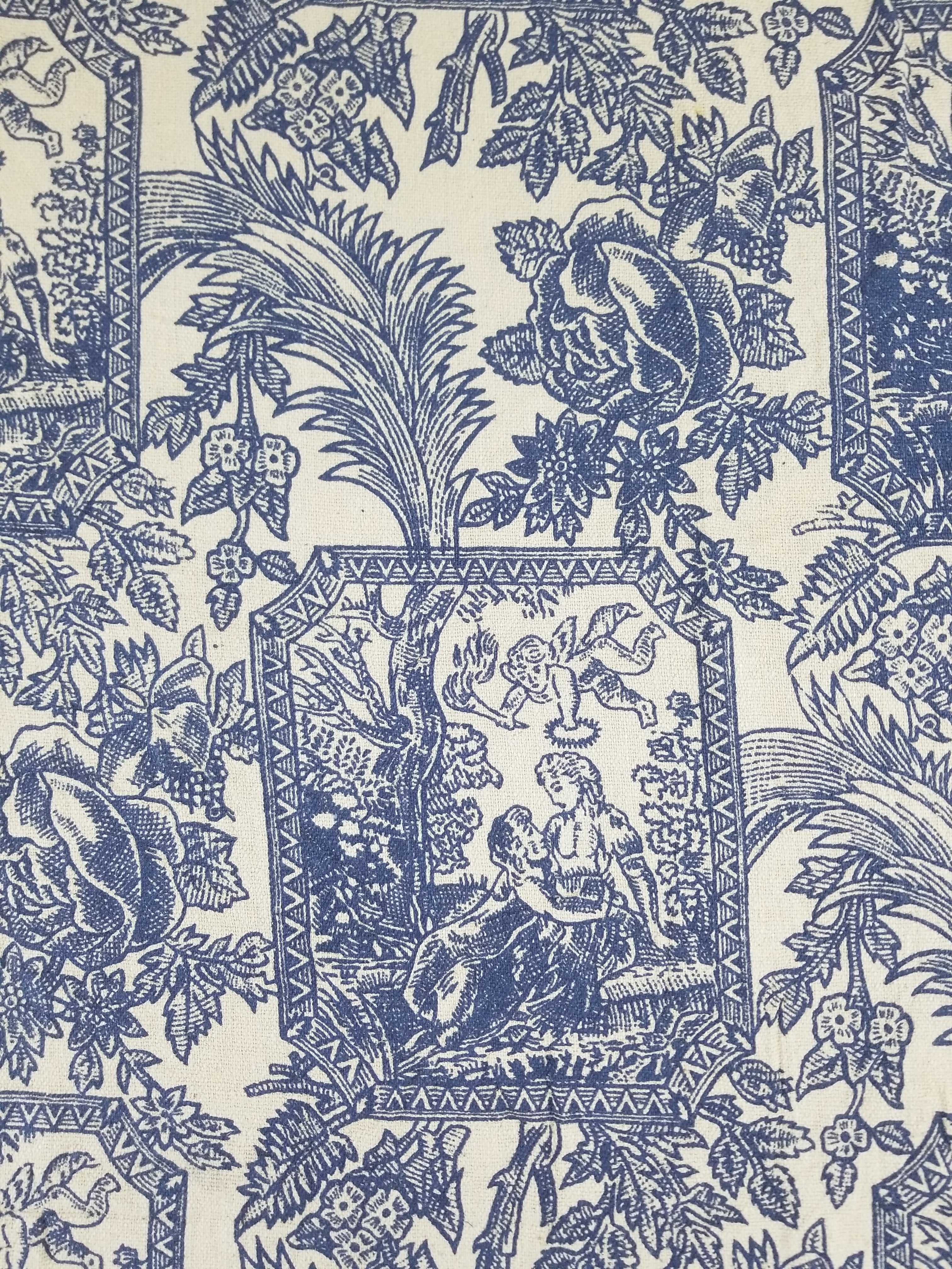 Vintage French Toile de Jouy Printed Romantic Scenic Textile Panel 305x129cm