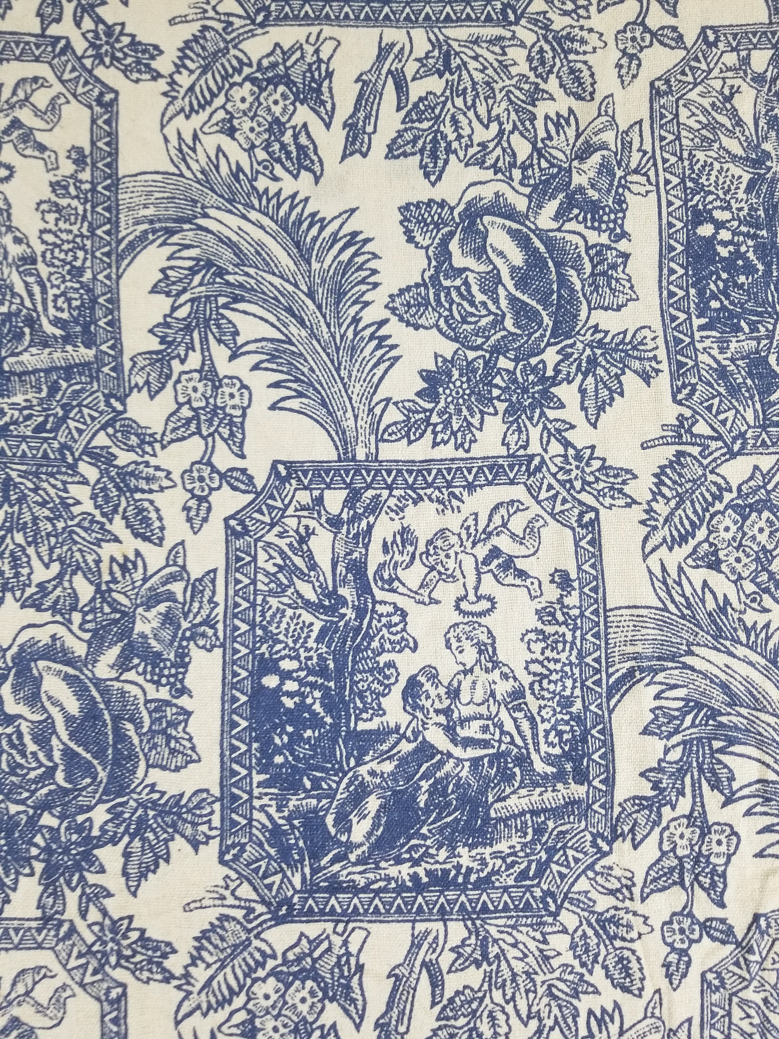 Vintage French Toile de Jouy Printed Romantic Scenic Textile Panel 305x129cm