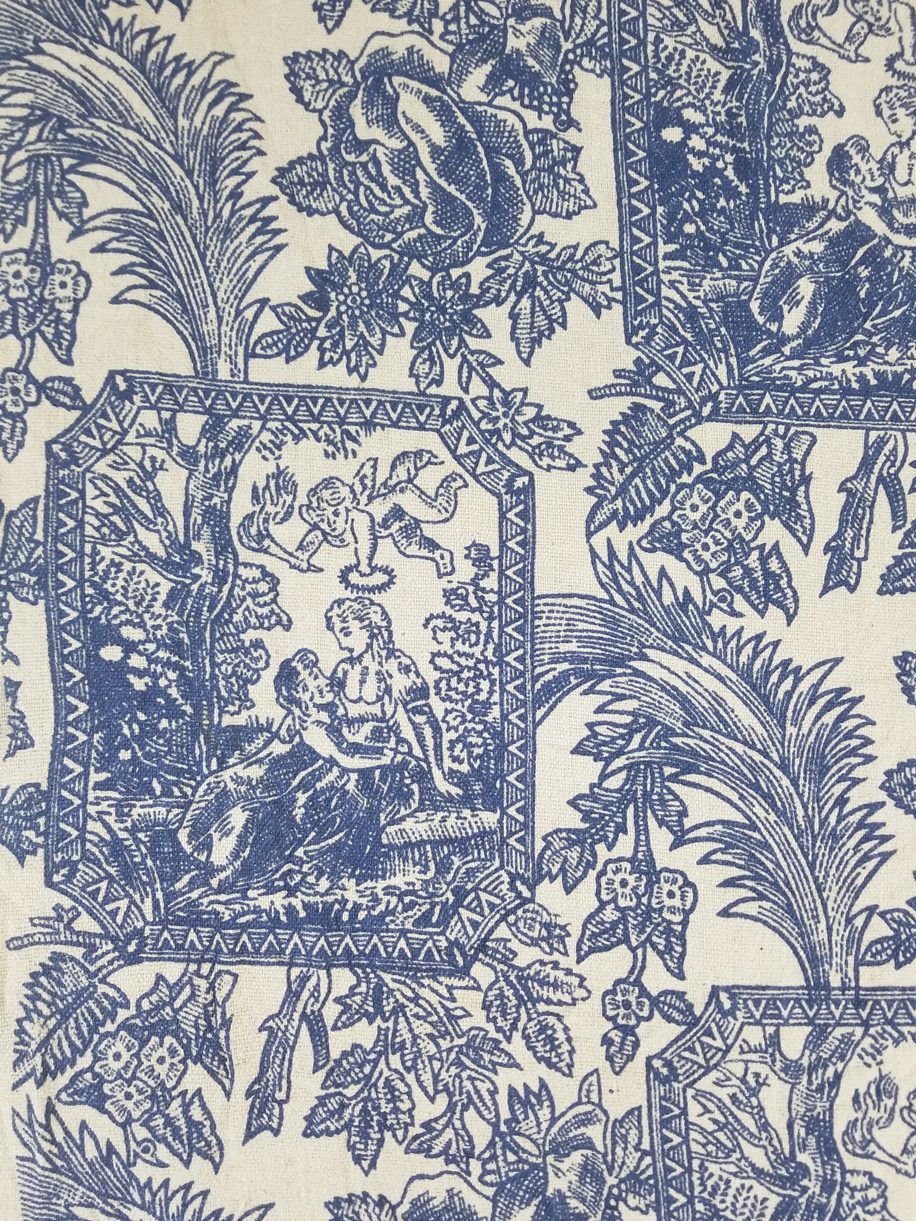 Vintage French Toile de Jouy Printed Romantic Scenic Textile Panel 305x129cm
